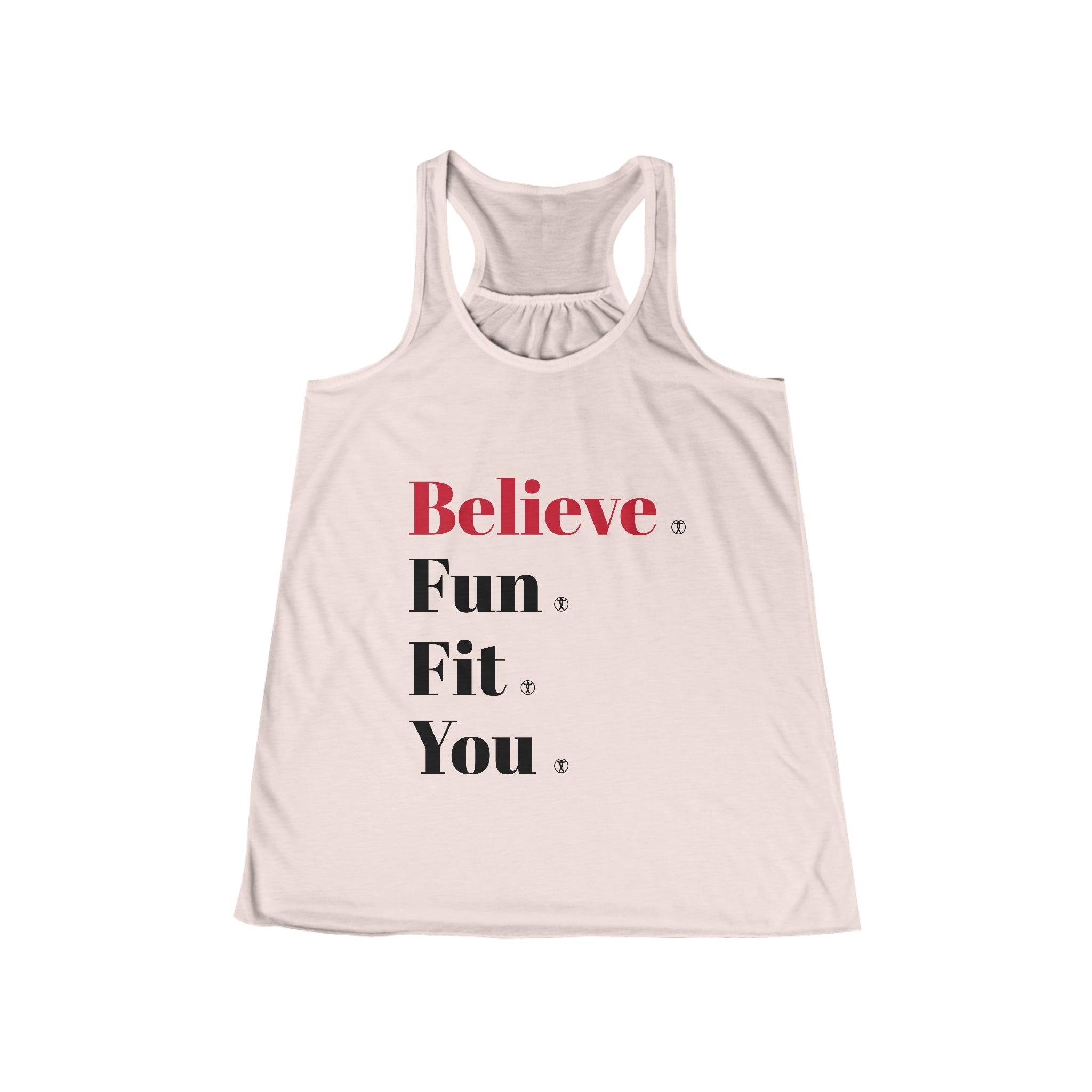 "Believe" Women's Flowy Racerback Tank - Funfitti Apparel