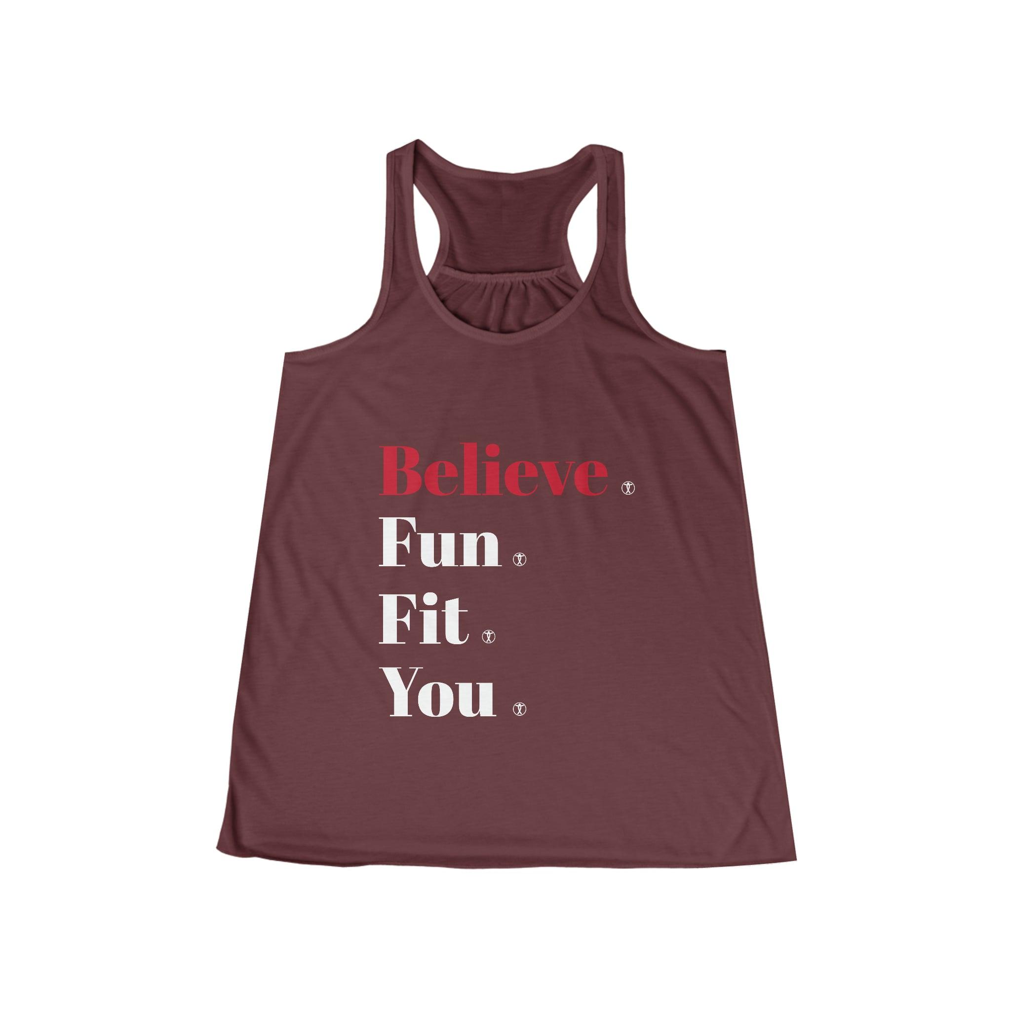 "Believe" Women's Flowy Racerback Tank - Funfitti Apparel