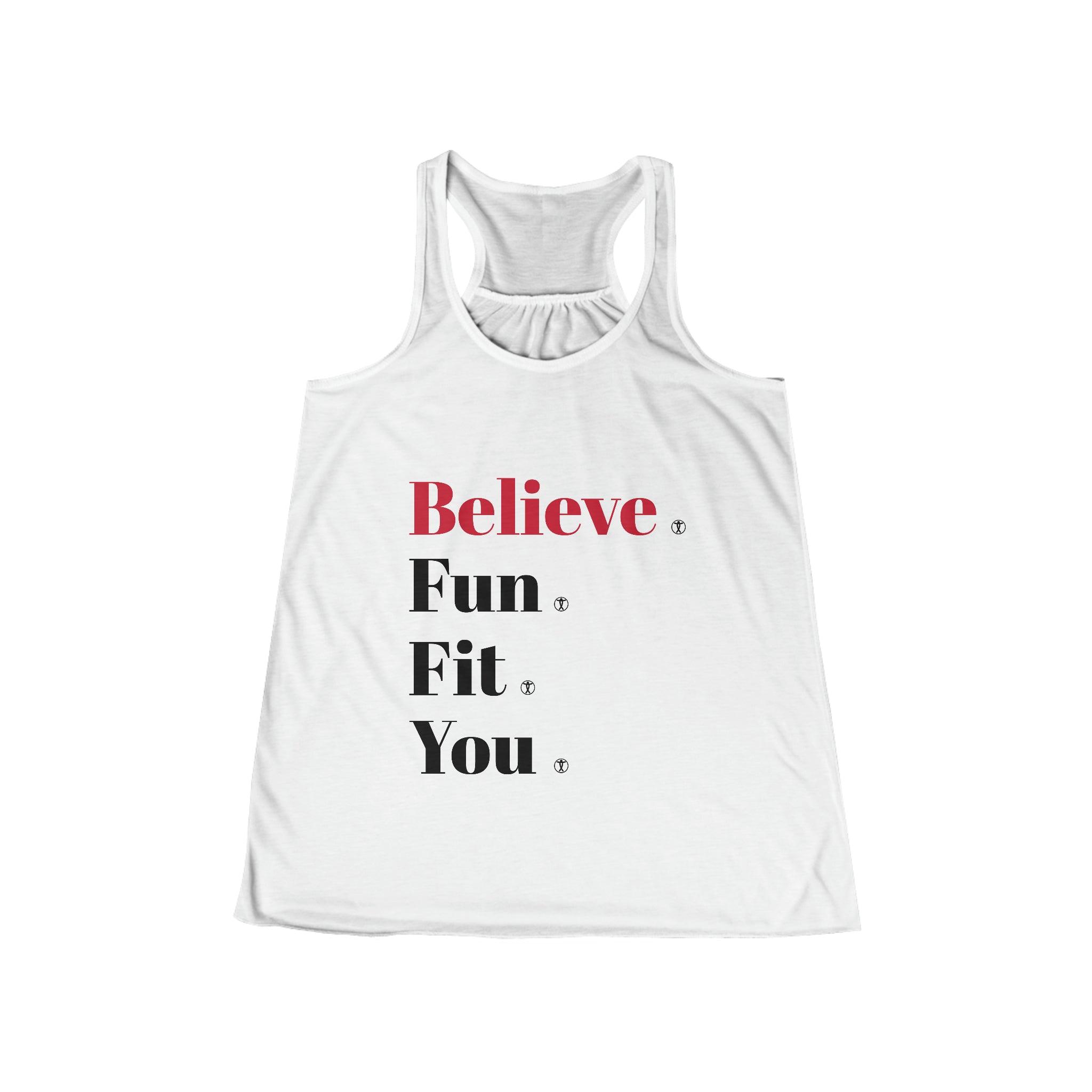 "Believe" Women's Flowy Racerback Tank - Funfitti Apparel