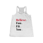 "Believe" Women's Flowy Racerback Tank - Funfitti Apparel