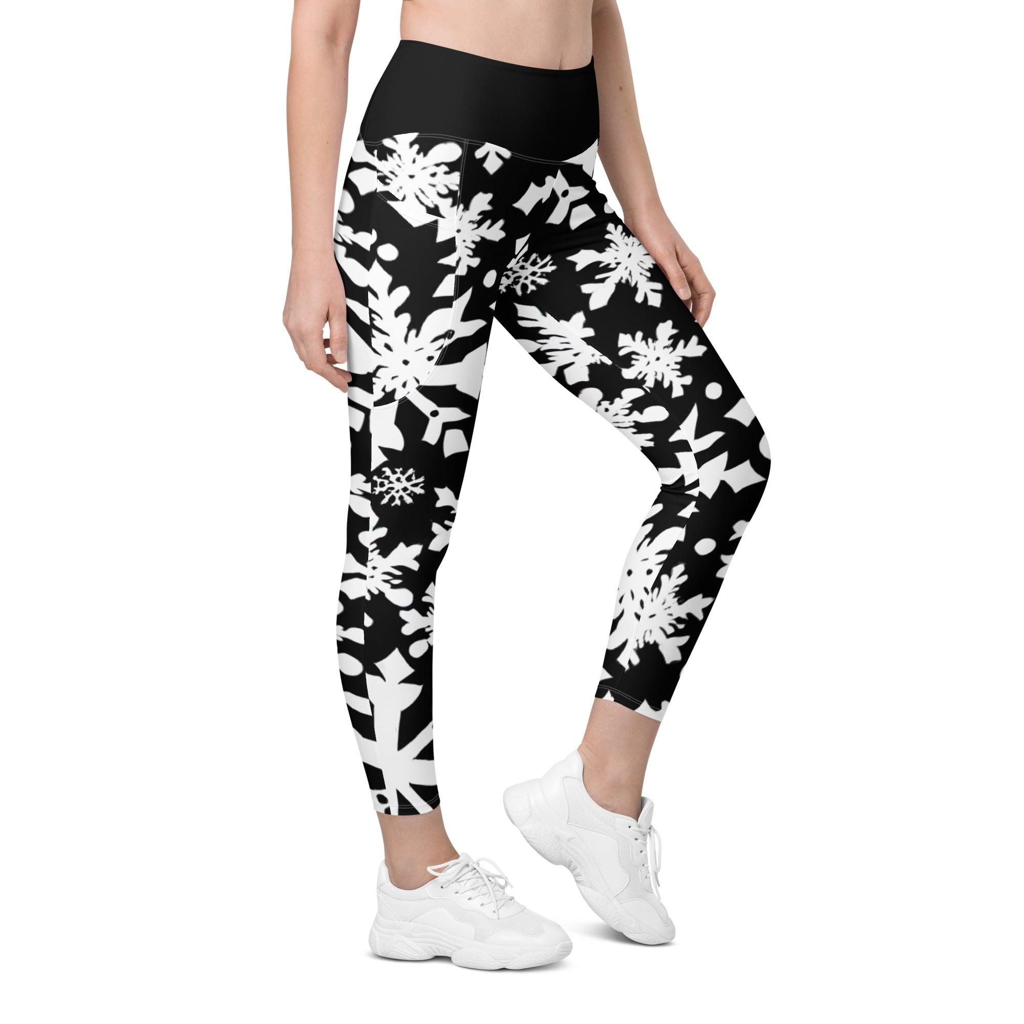 Black & White Christmas Leggings with pockets - Funfitti Apparel