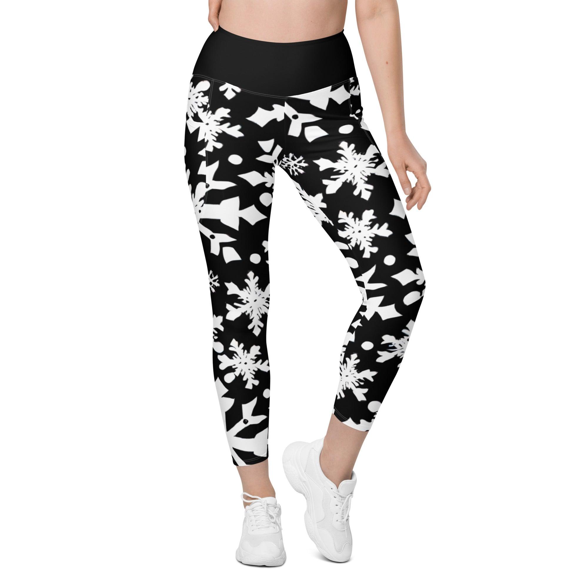 Black & White Christmas Leggings with pockets - Funfitti Apparel