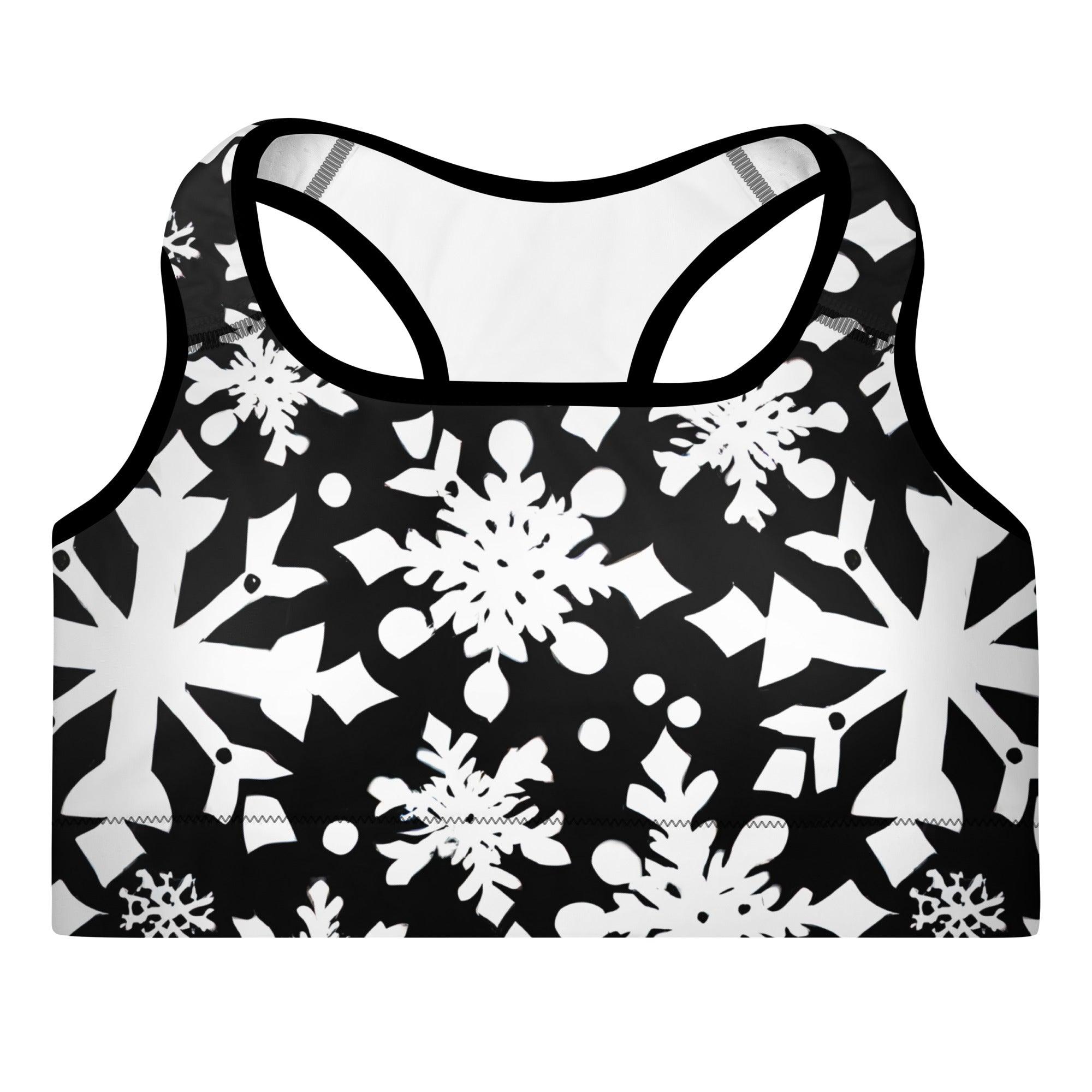 Black & White Christmas Padded Sports Bra - Funfitti Apparel