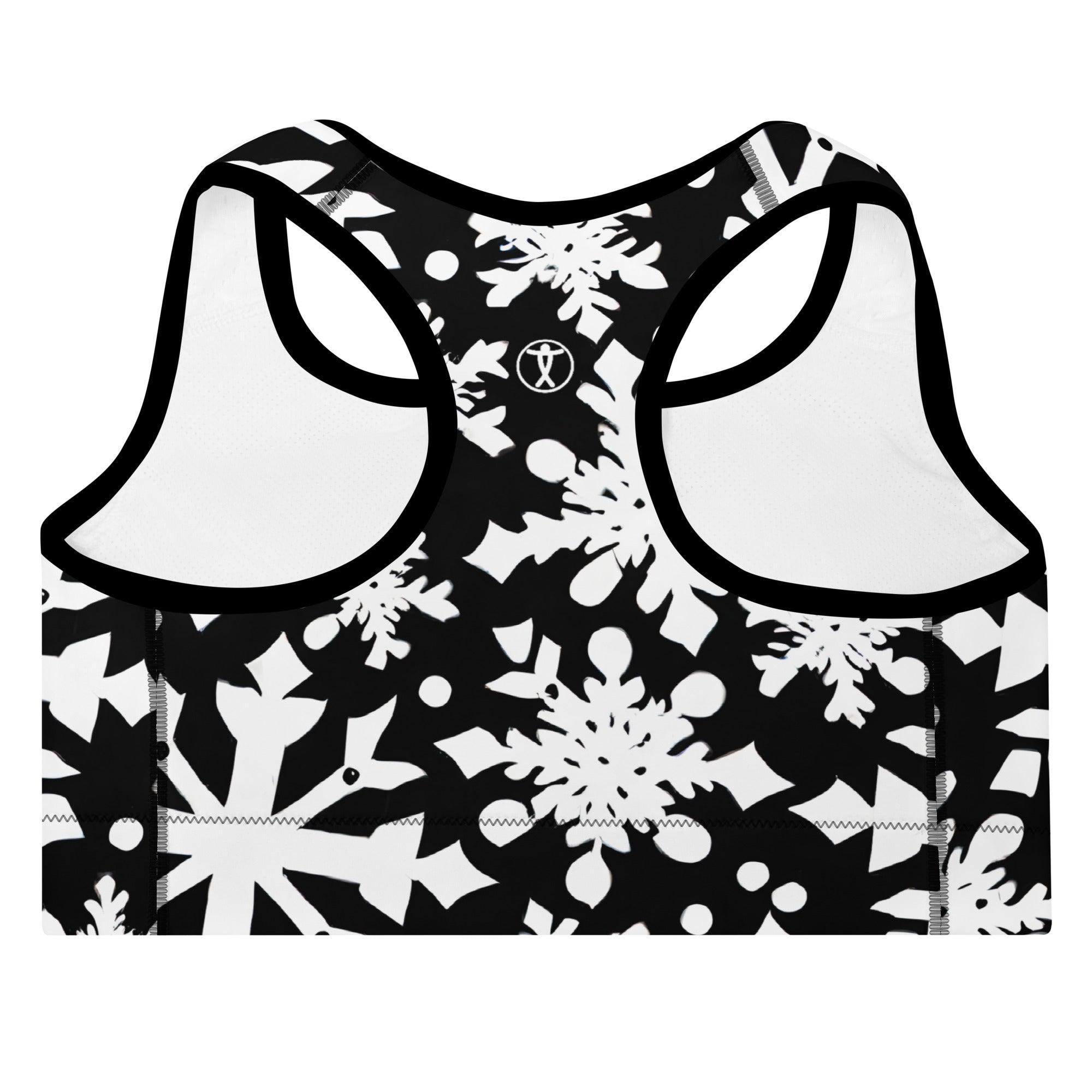 Black & White Christmas Padded Sports Bra - Funfitti Apparel