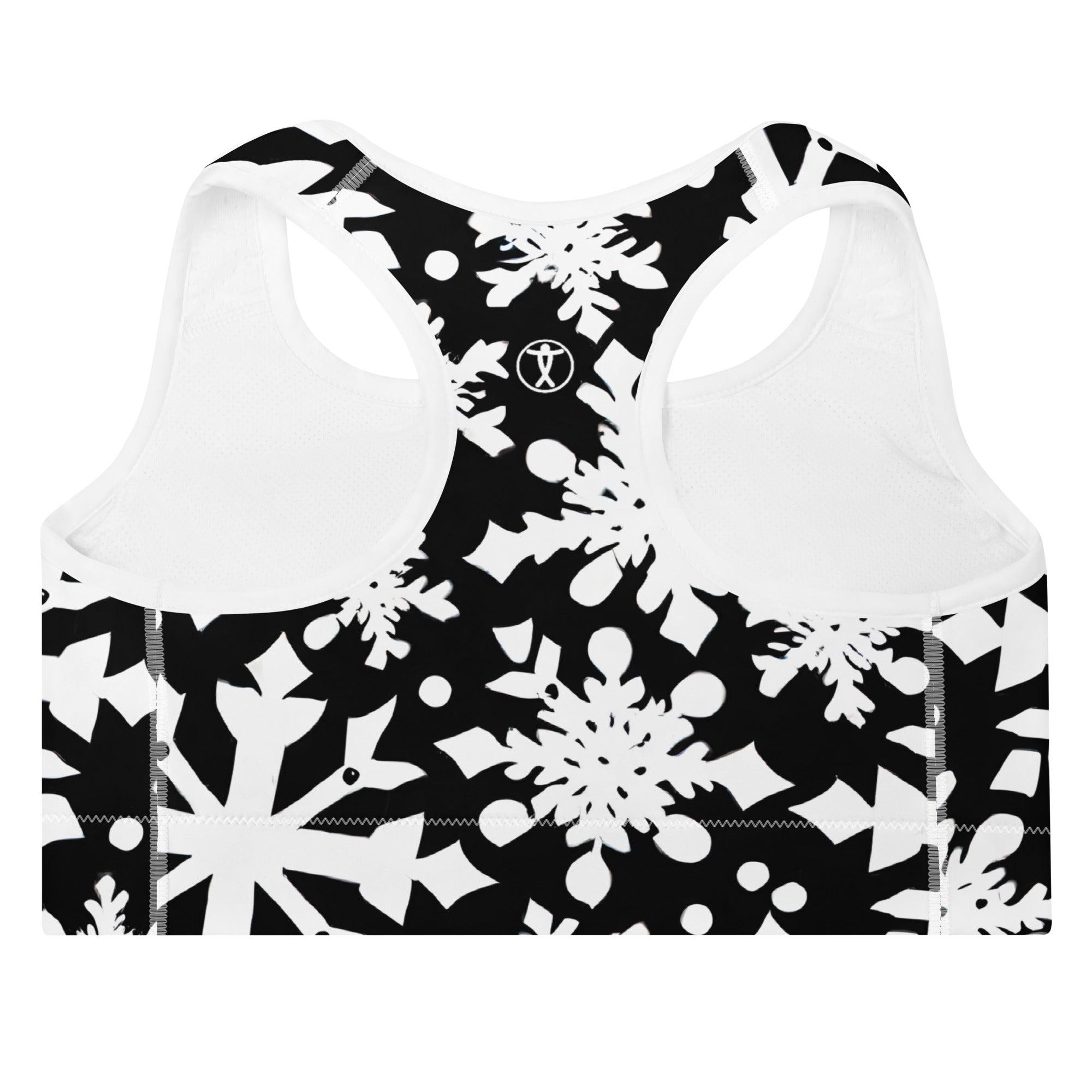 Black & White Christmas Padded Sports Bra - Funfitti Apparel