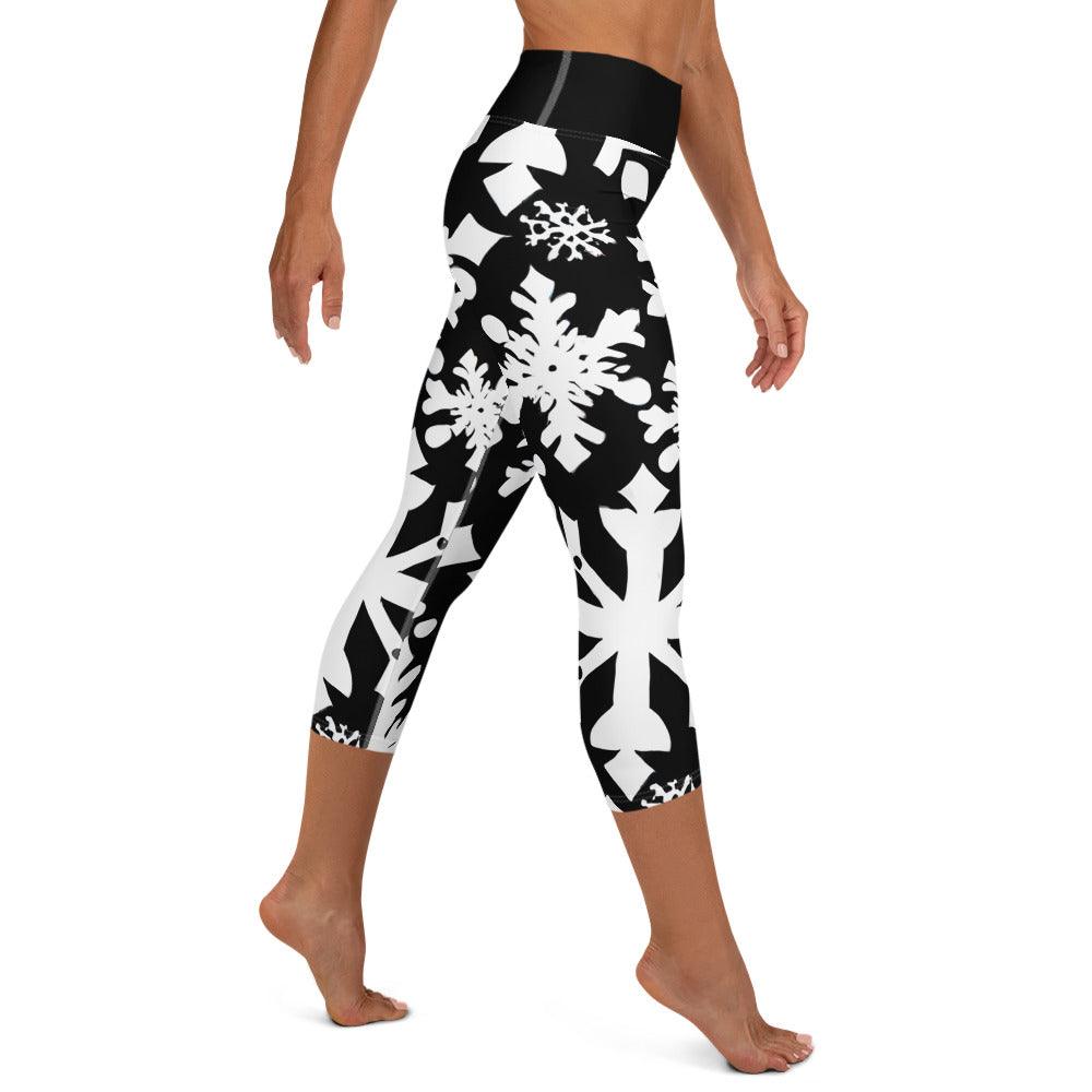 Black & White Christmas Yoga Capri Leggings - Funfitti Apparel