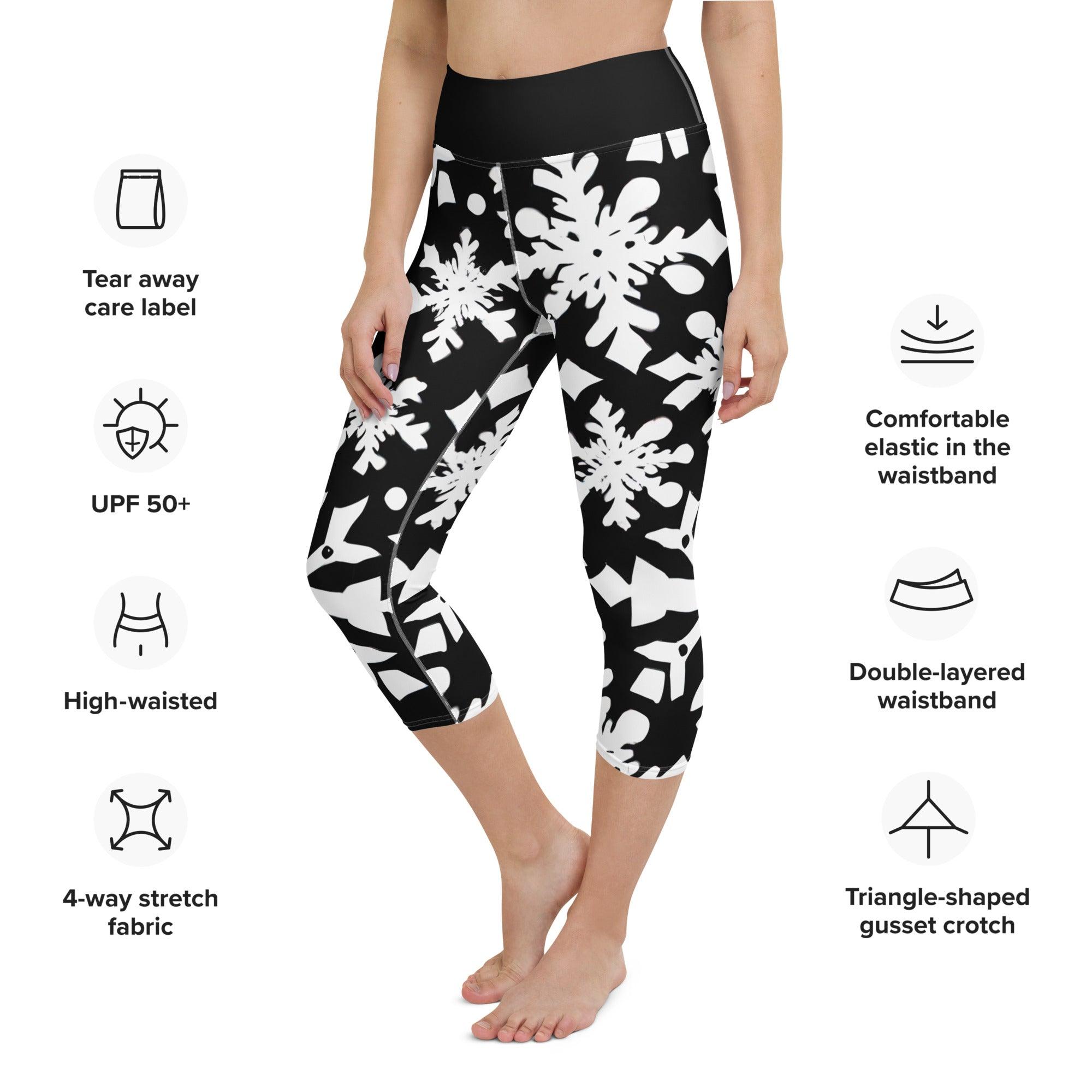 Black & White Christmas Yoga Capri Leggings - Funfitti Apparel