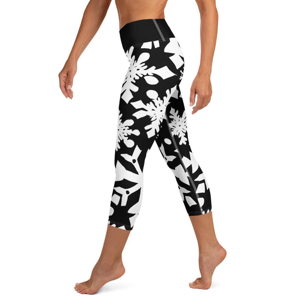 Black & White Christmas Yoga Capri Leggings - Funfitti Apparel