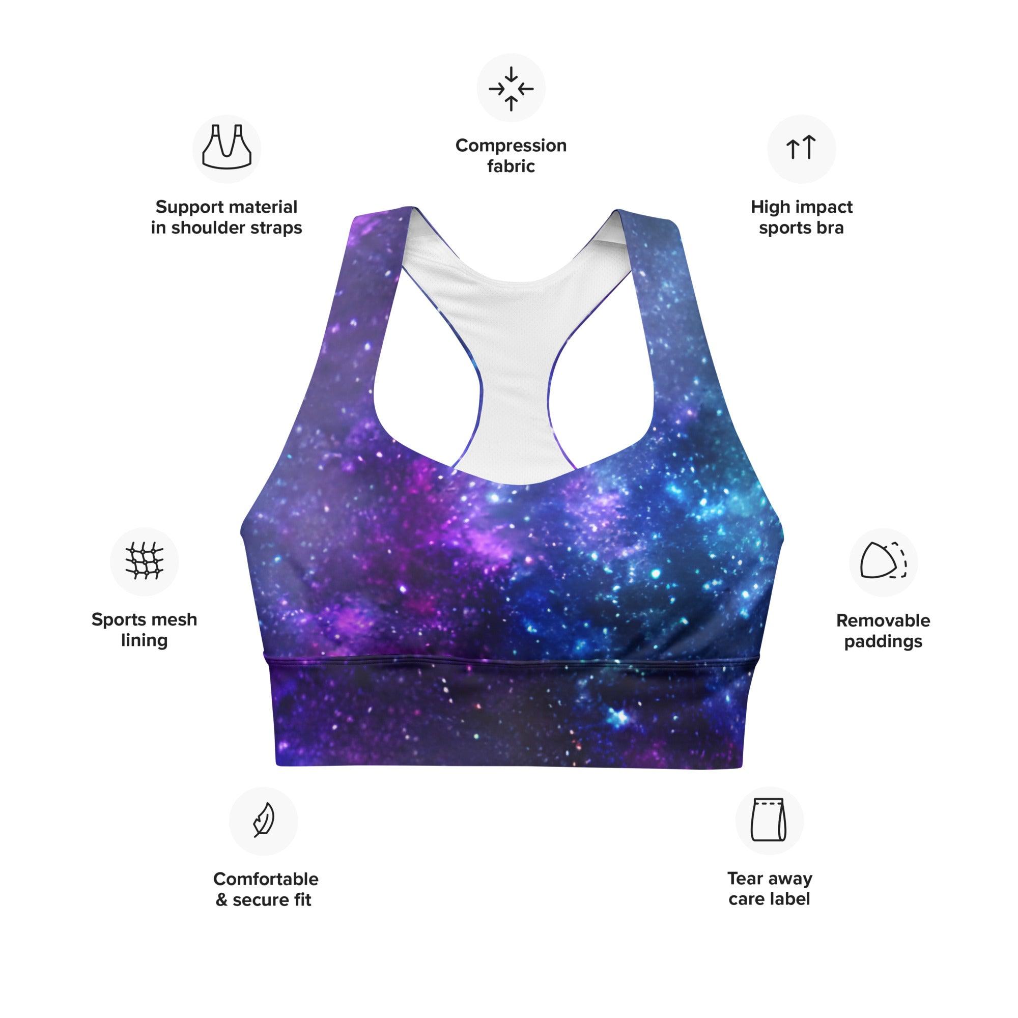 Blue & Purple Galaxy Longline sports bra - Funfitti Apparel