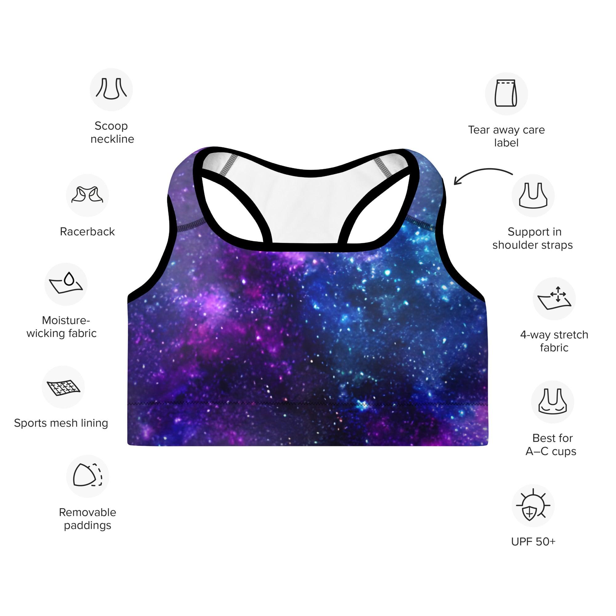 Blue & Purple Galaxy Padded Sports Bra - Funfitti Apparel