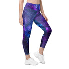 leggings with pockets in a swirling purple galaxy print.