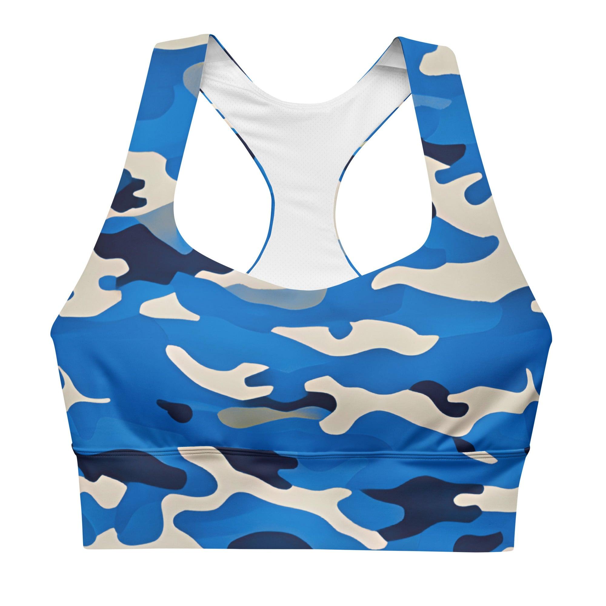 Blue Camo Longline sports bra - Funfitti Apparel