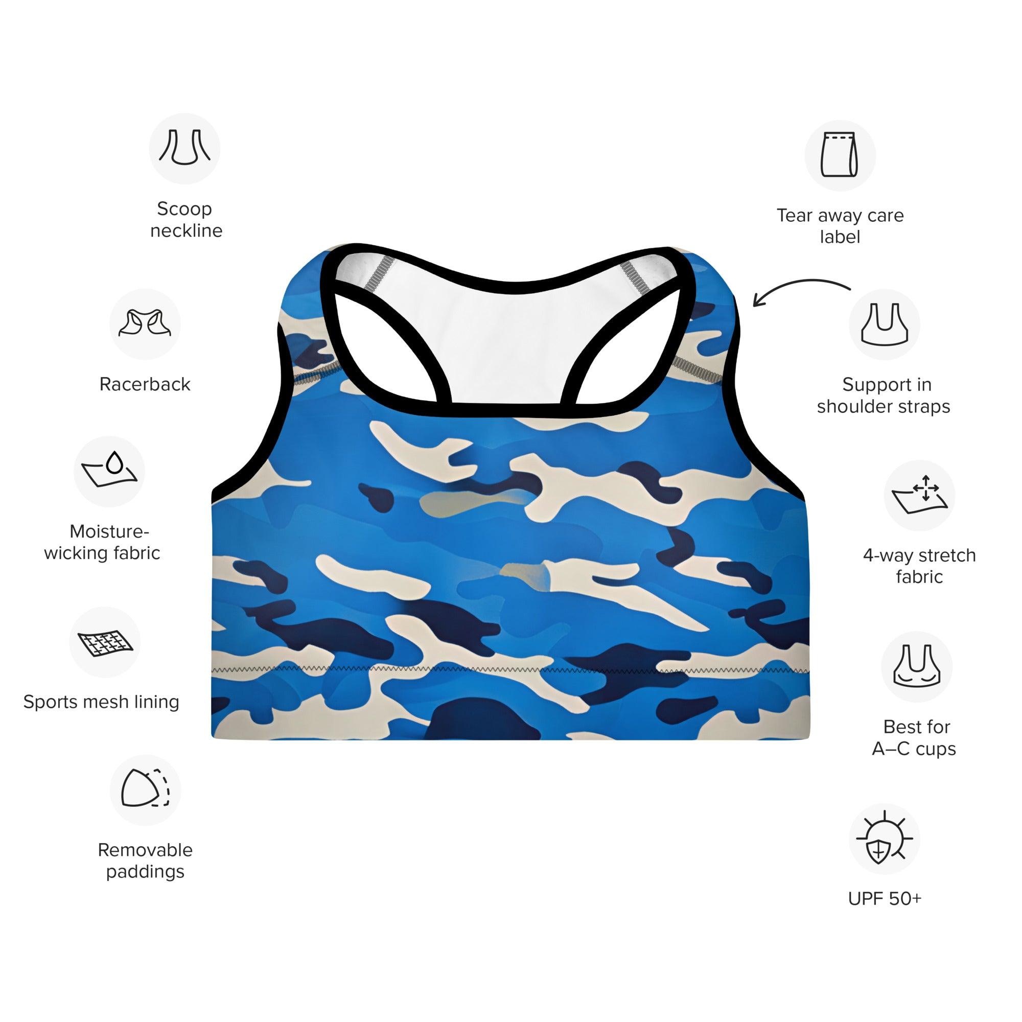 Blue Camo Padded Sports Bra - Funfitti Apparel