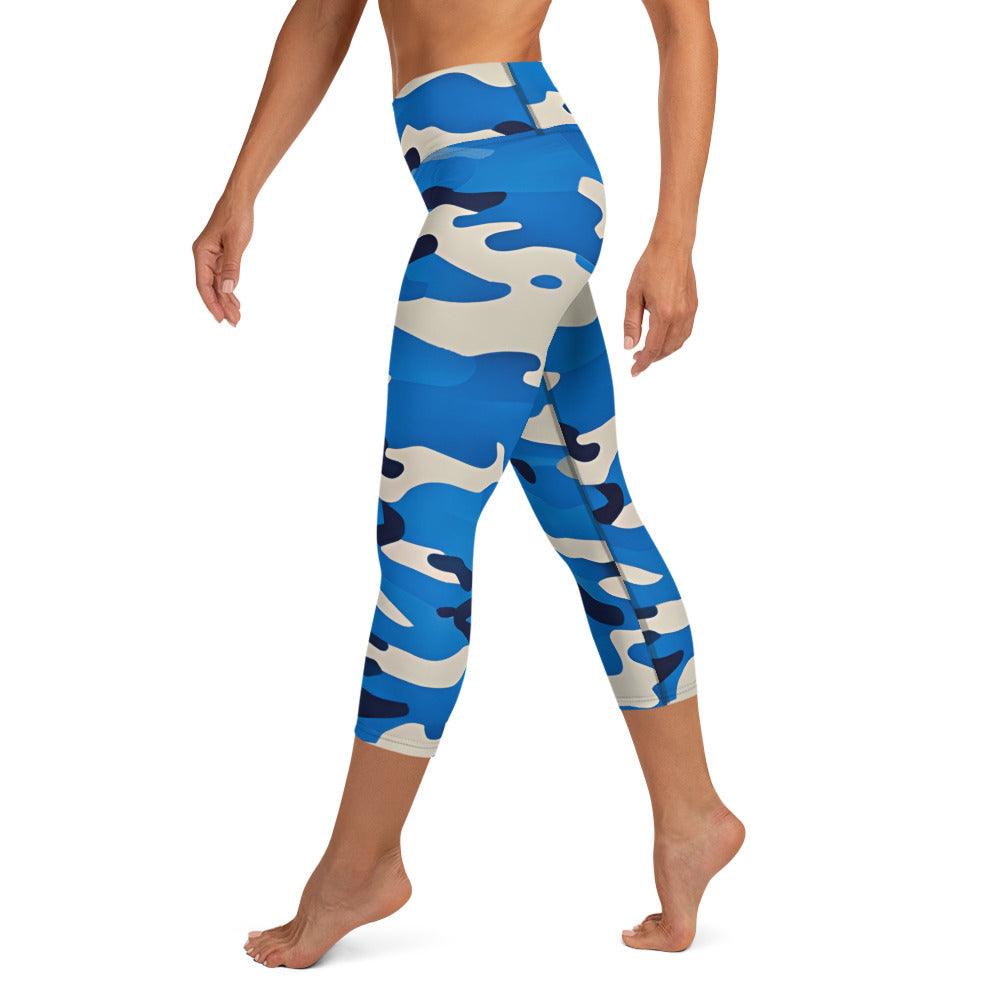 Blue Camo Yoga Capri Leggings - Funfitti Apparel