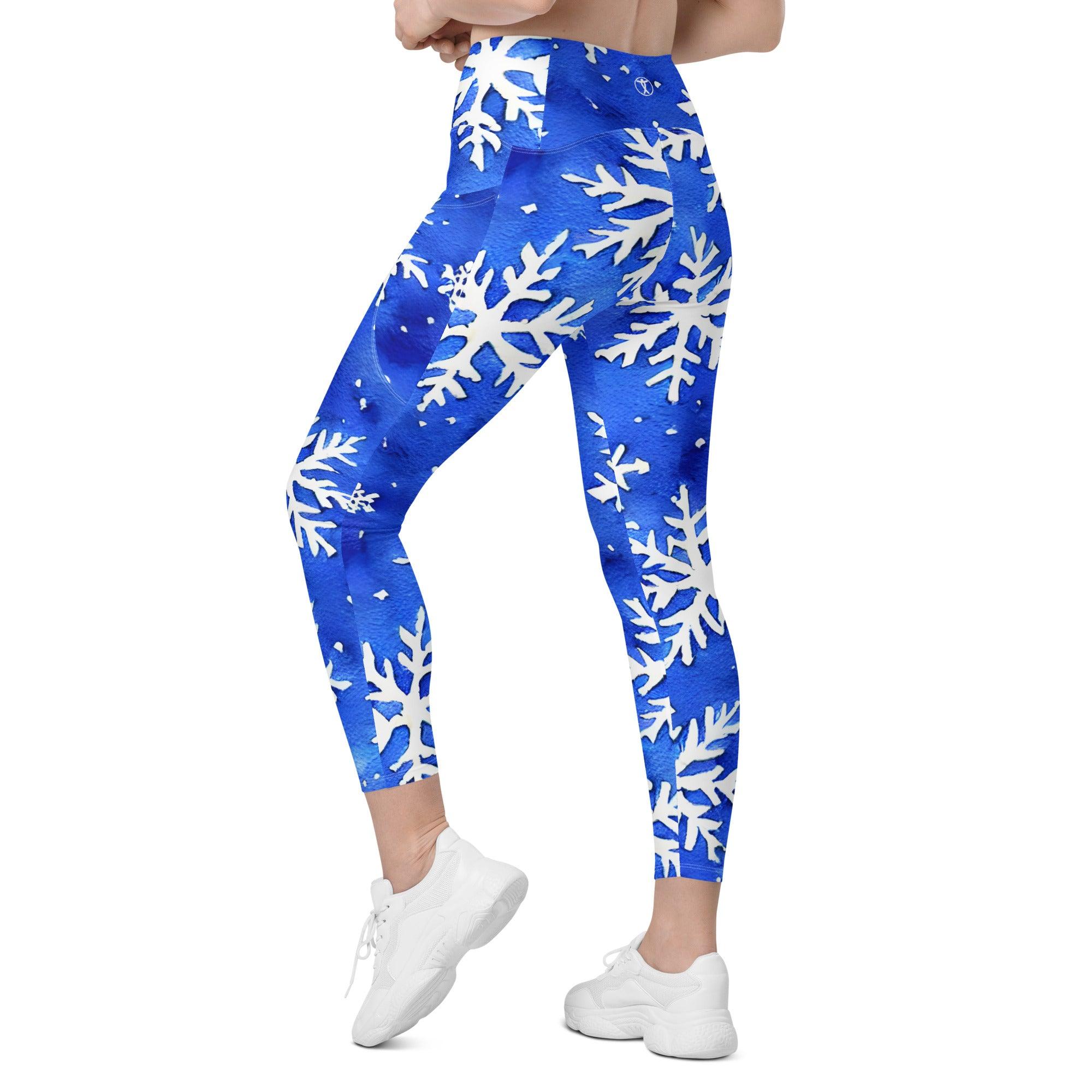 Blue Snowflakes Leggings with pockets - Funfitti Apparel