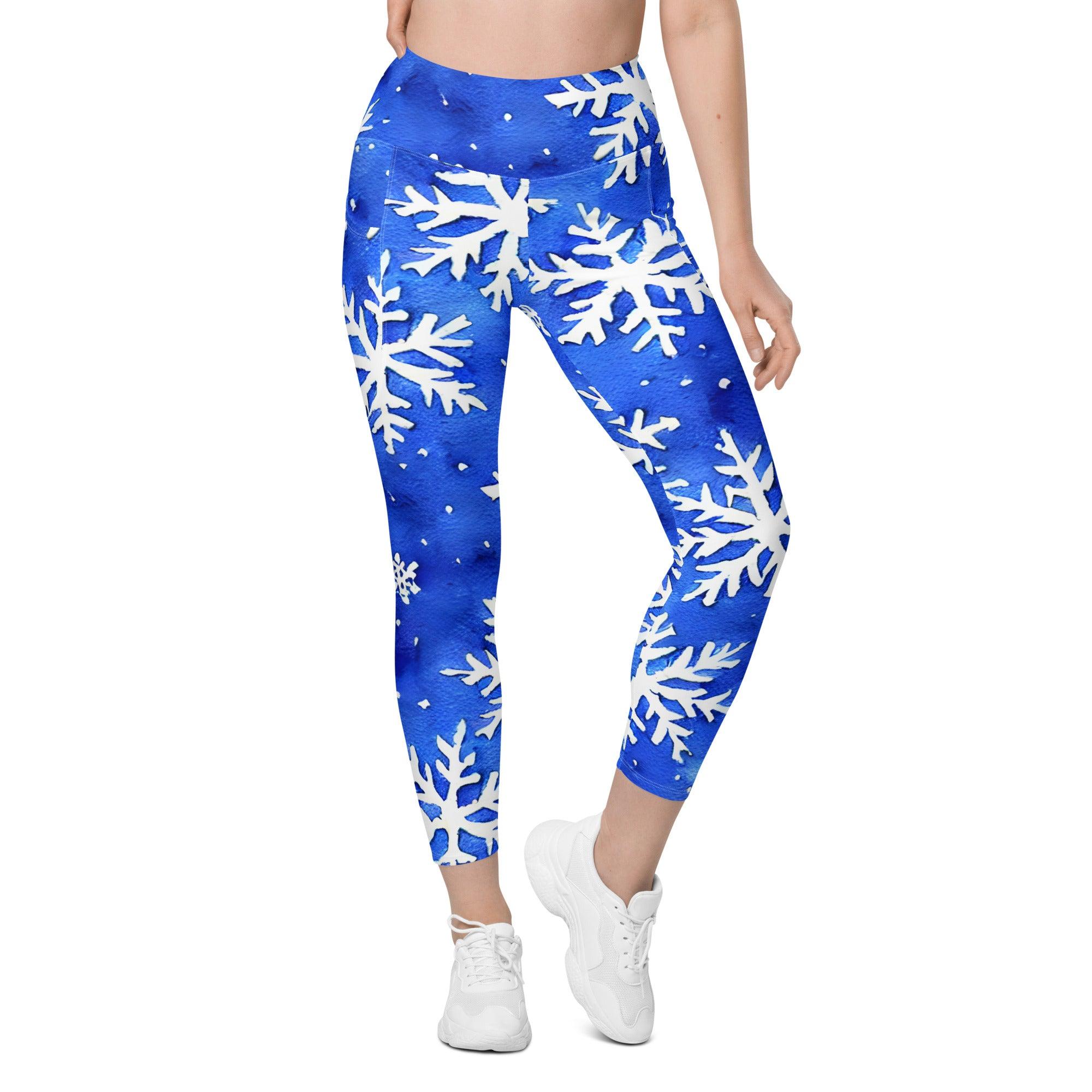 Blue Snowflakes Leggings with pockets - Funfitti Apparel