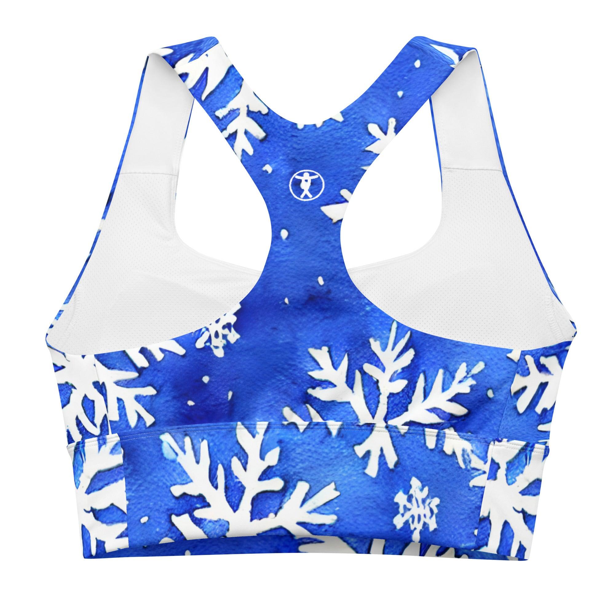 Blue Snowflakes Longline sports bra - Funfitti Apparel