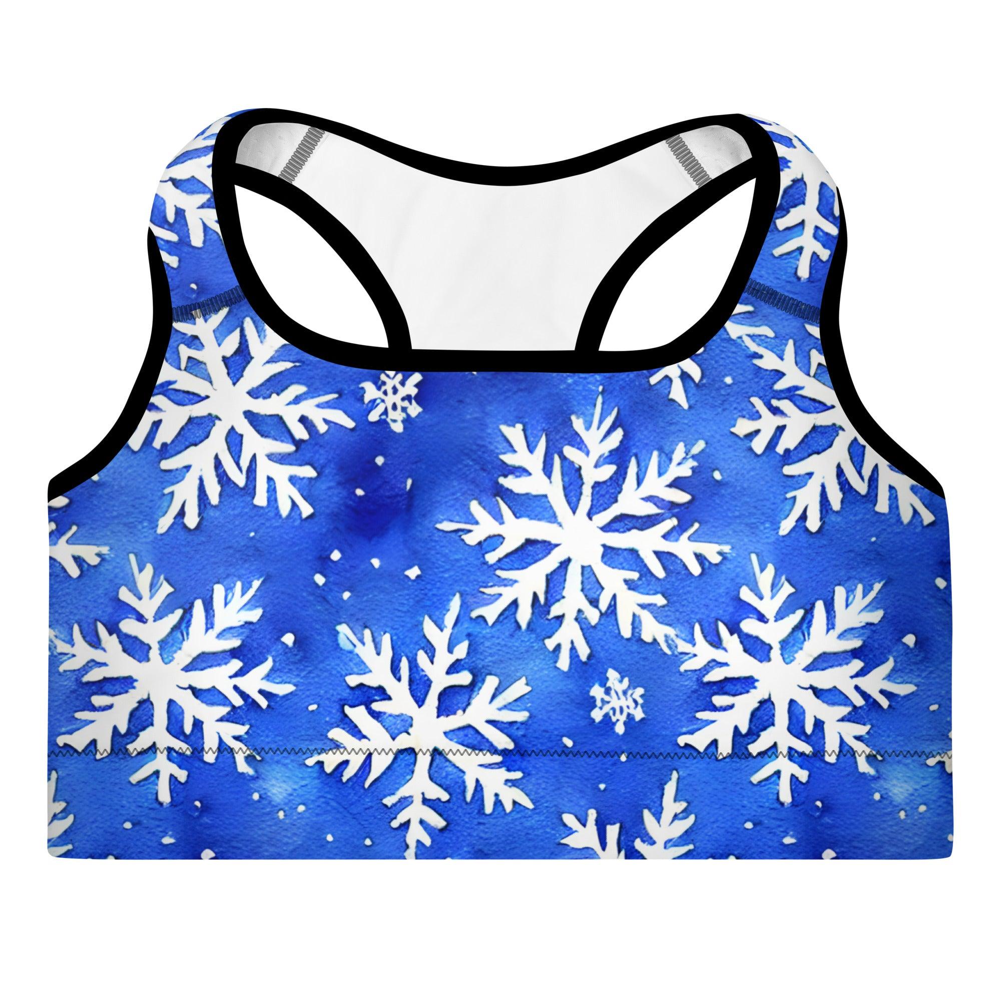 Blue Snowflakes Padded Sports Bra - Funfitti Apparel