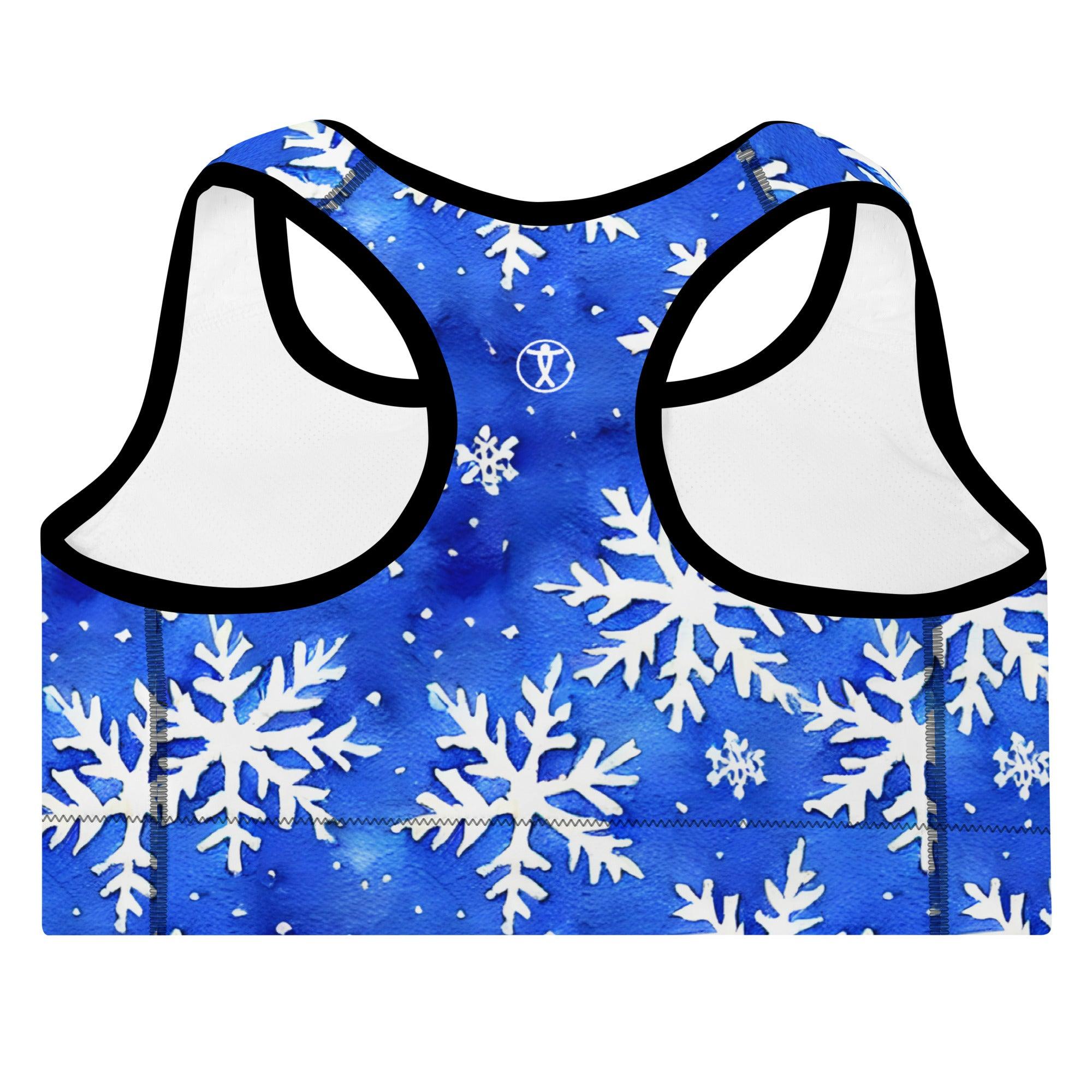 Blue Snowflakes Padded Sports Bra - Funfitti Apparel