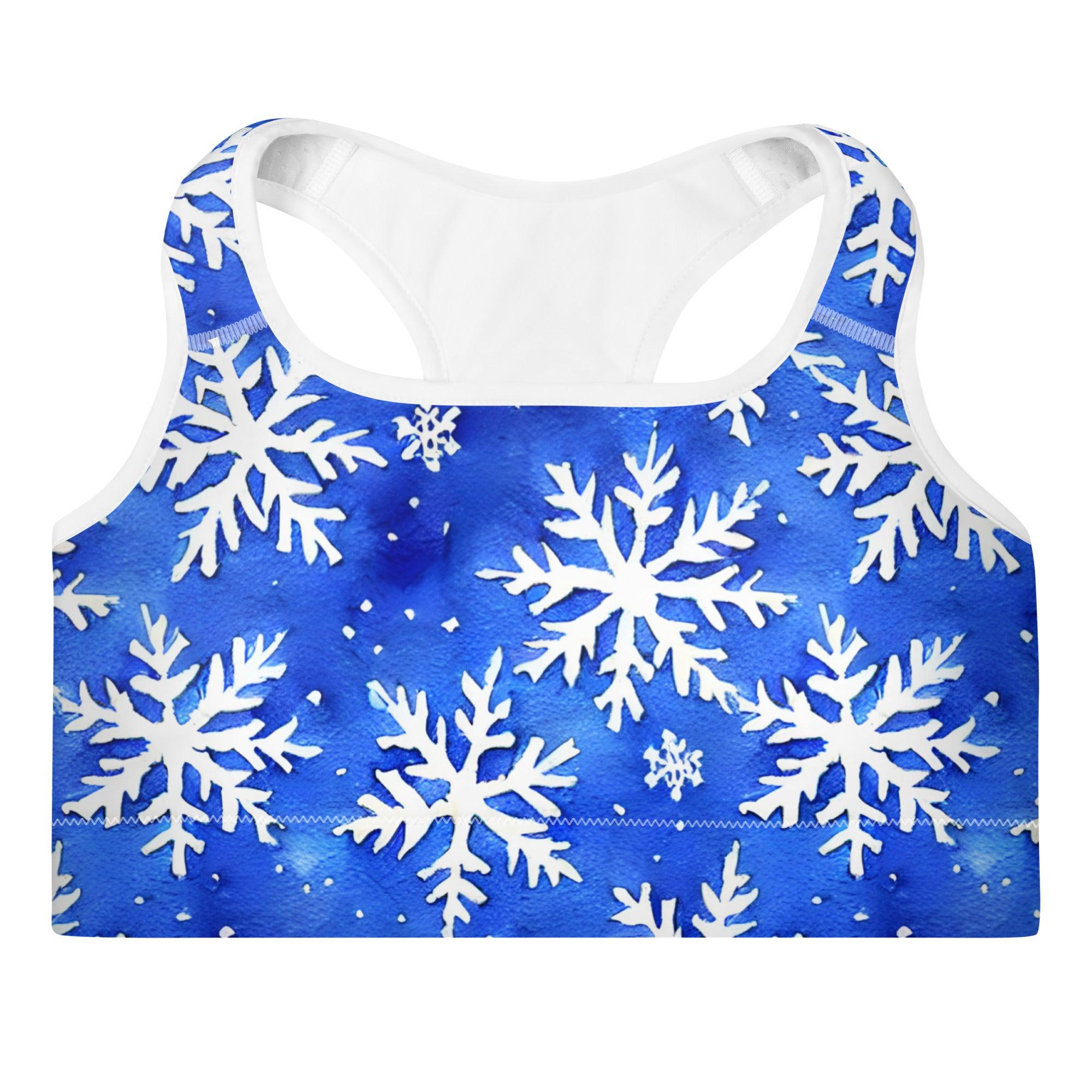 Blue Snowflakes Padded Sports Bra - Funfitti Apparel