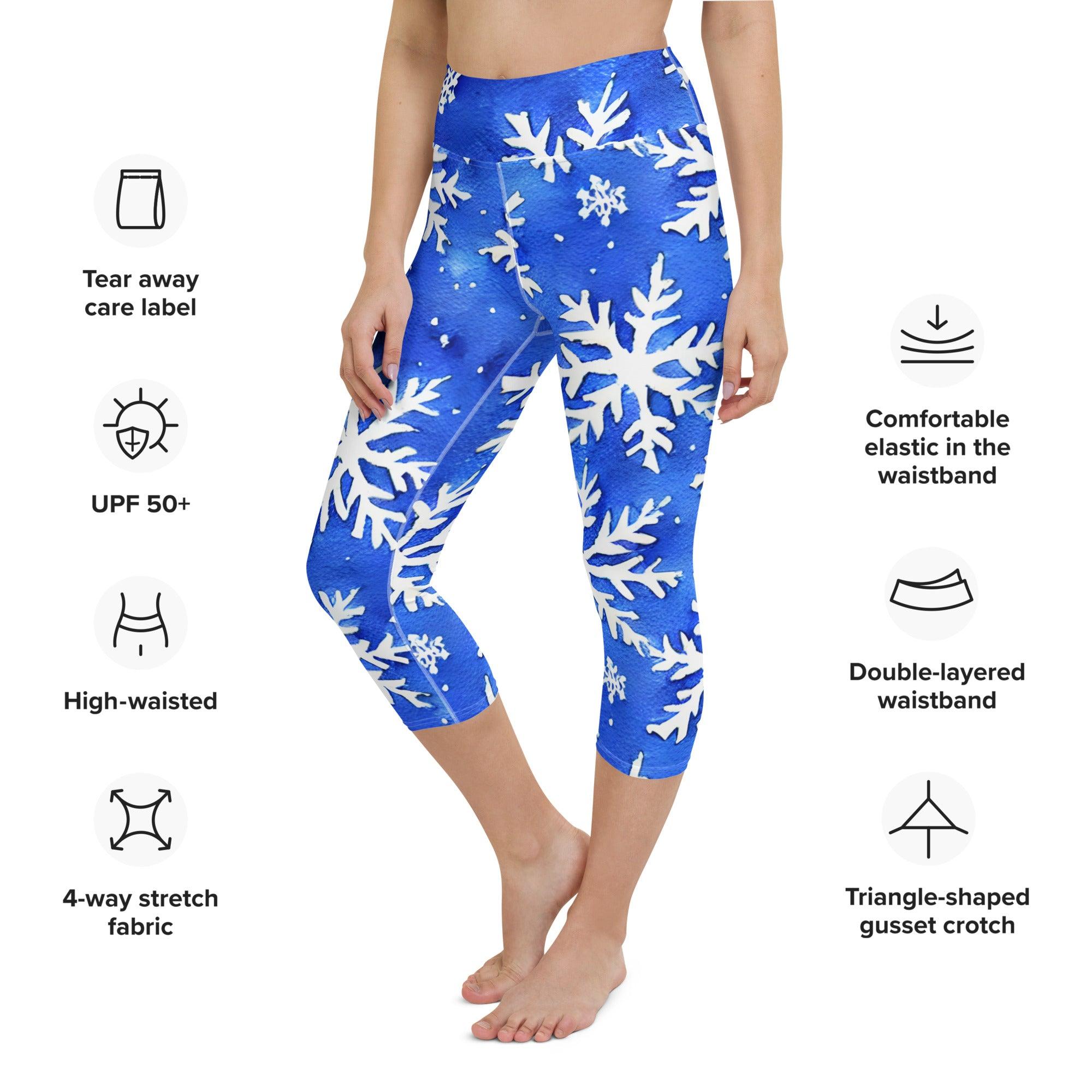 Blue Snowflakes Yoga Capri Leggings - Funfitti Apparel