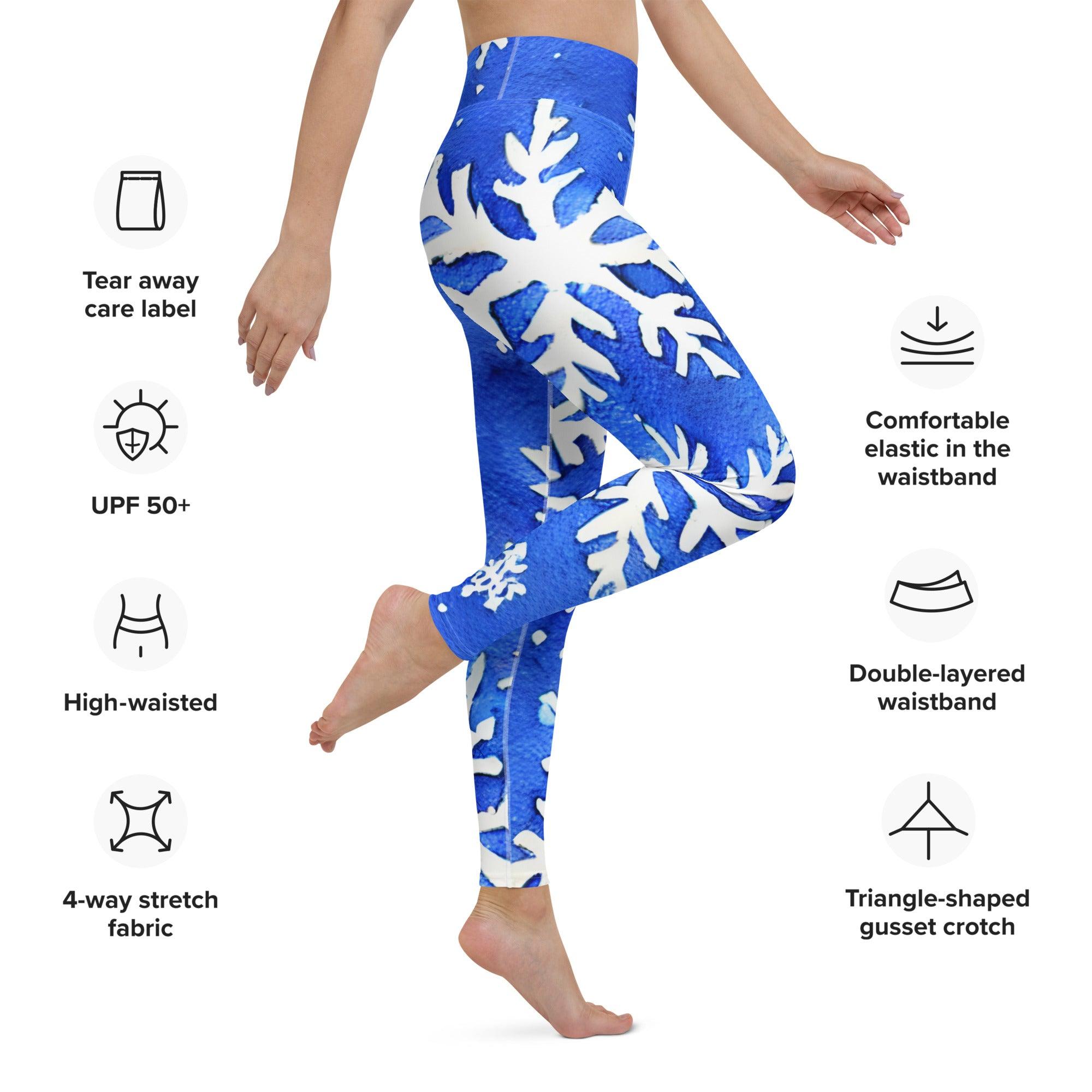 Blue Snowflakes Yoga Leggings - Funfitti Apparel