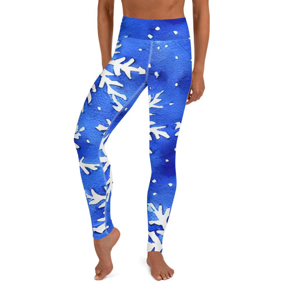 Blue Snowflakes Yoga Leggings - Funfitti Apparel