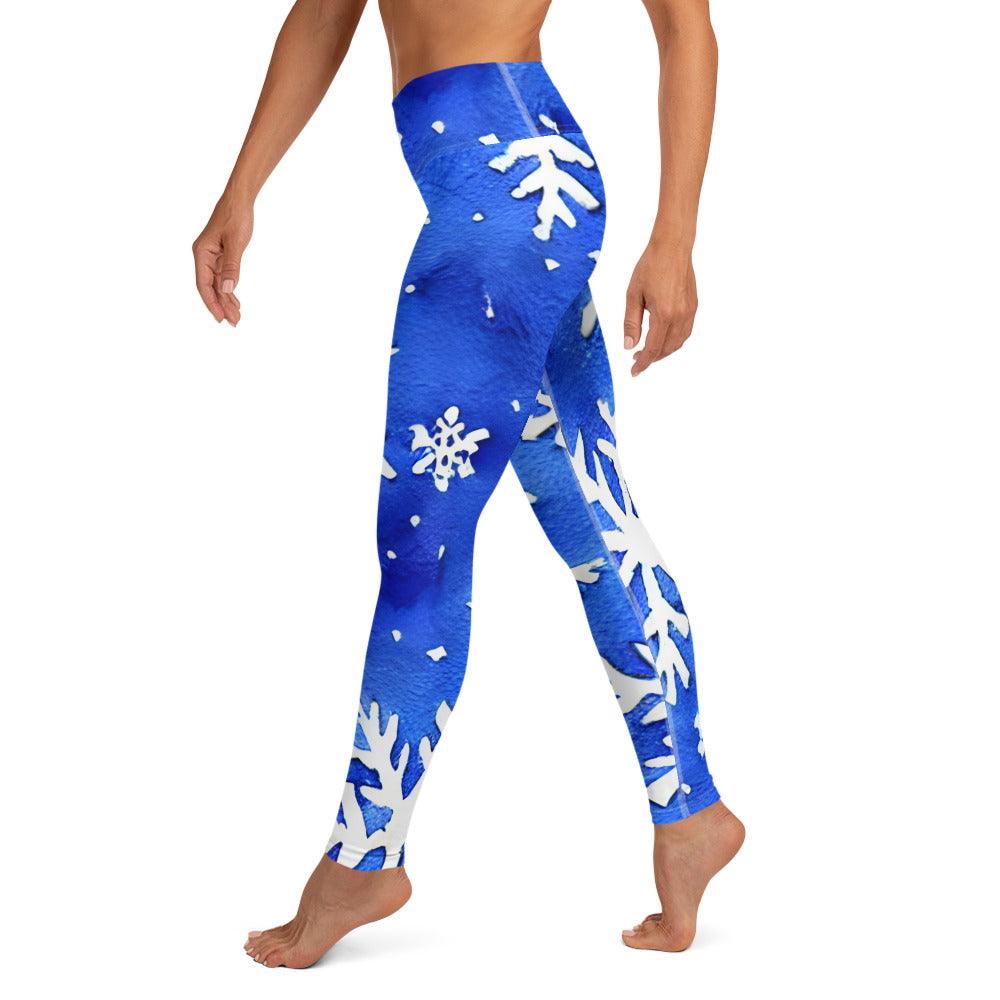 Blue Snowflakes Yoga Leggings - Funfitti Apparel