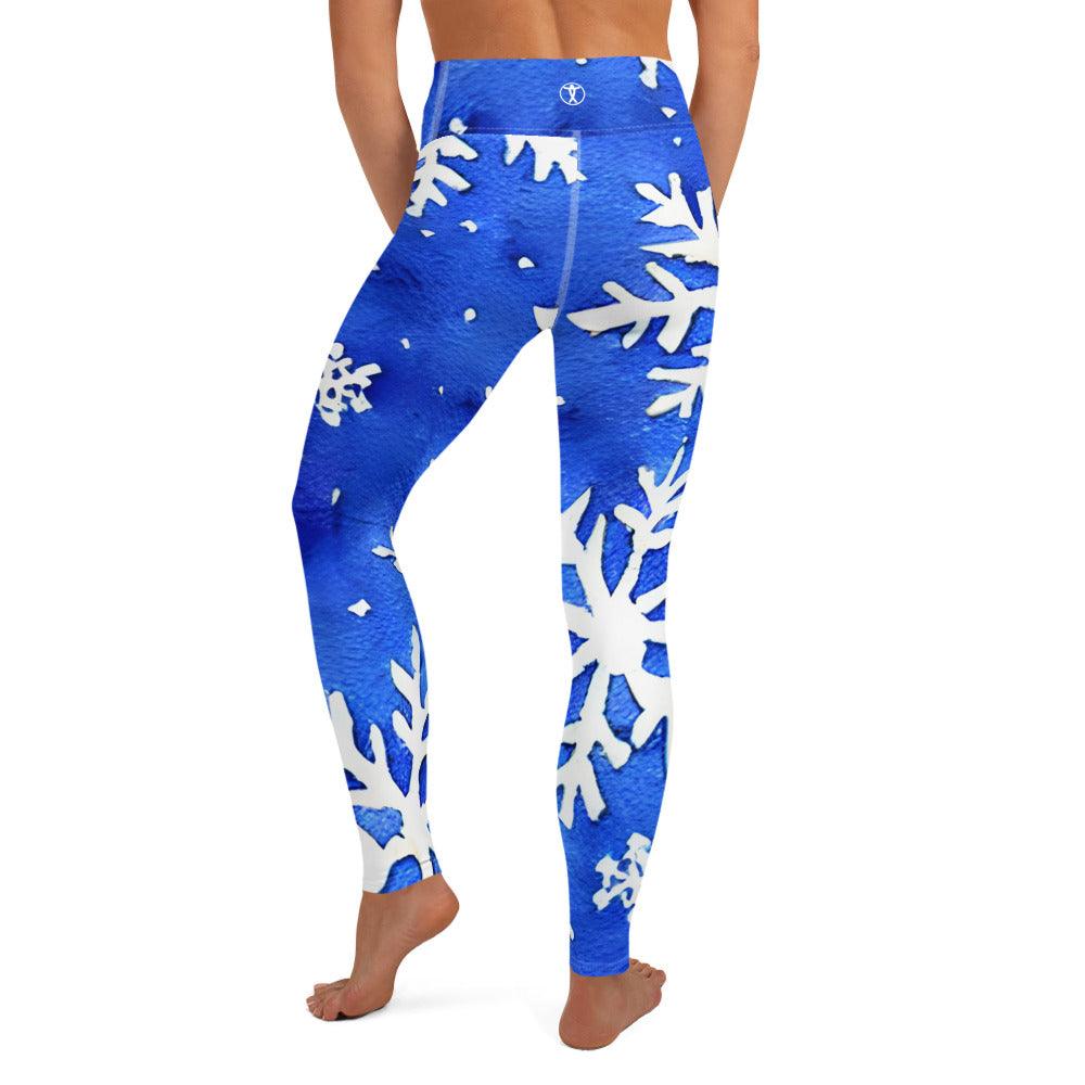 Blue Snowflakes Yoga Leggings - Funfitti Apparel