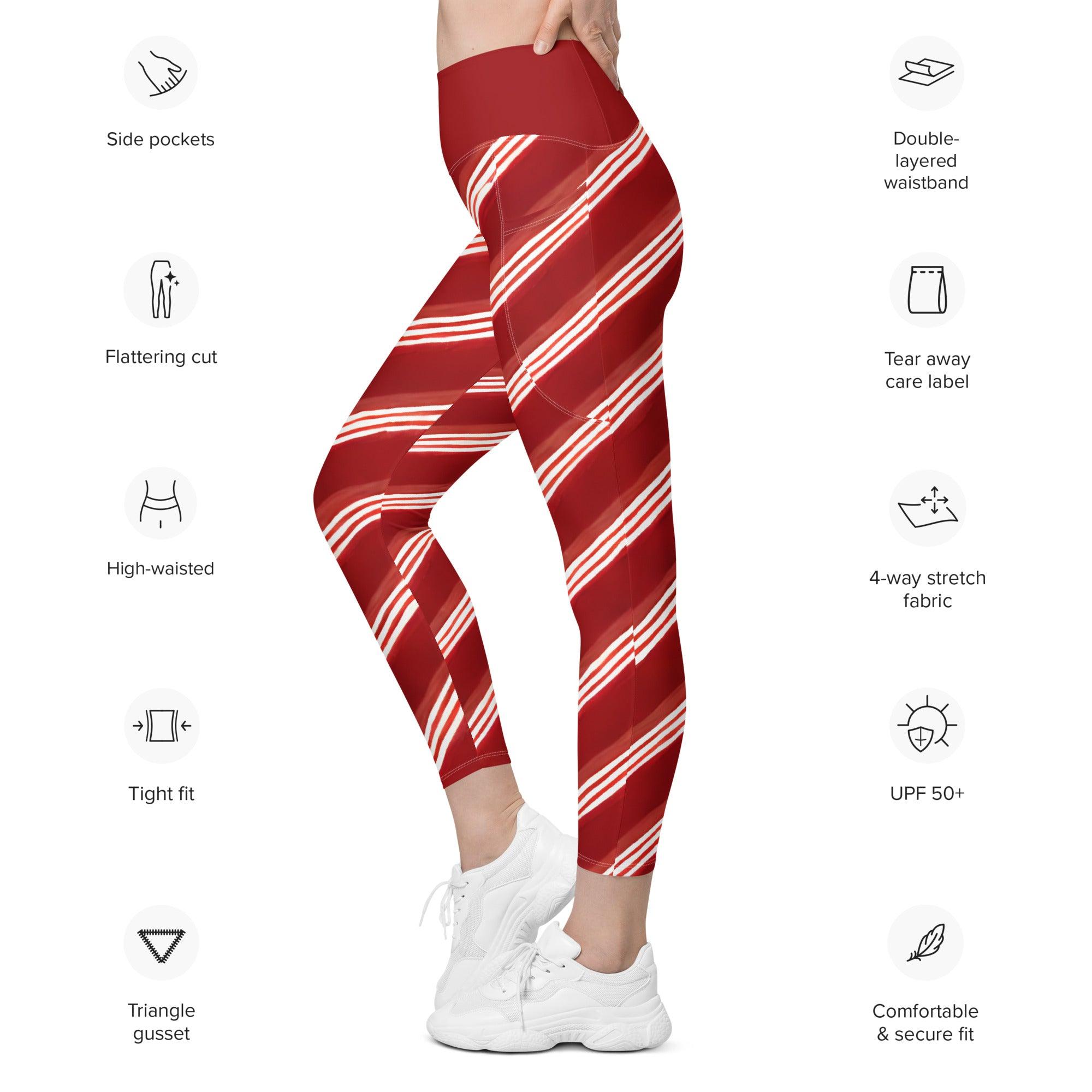 Candy Cane Leggings with pockets - Funfitti Apparel