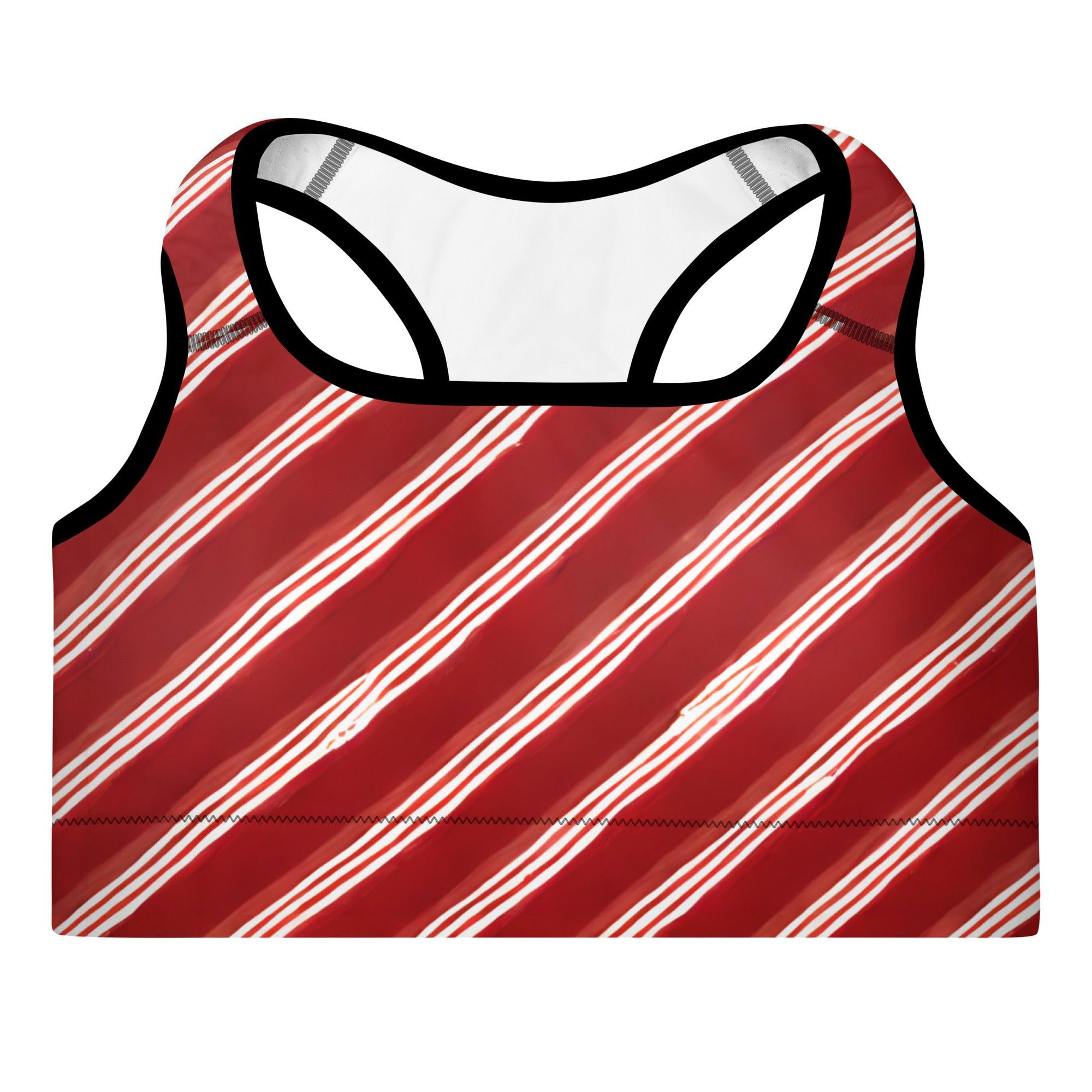 Candy Cane Padded Sports Bra - Funfitti Apparel