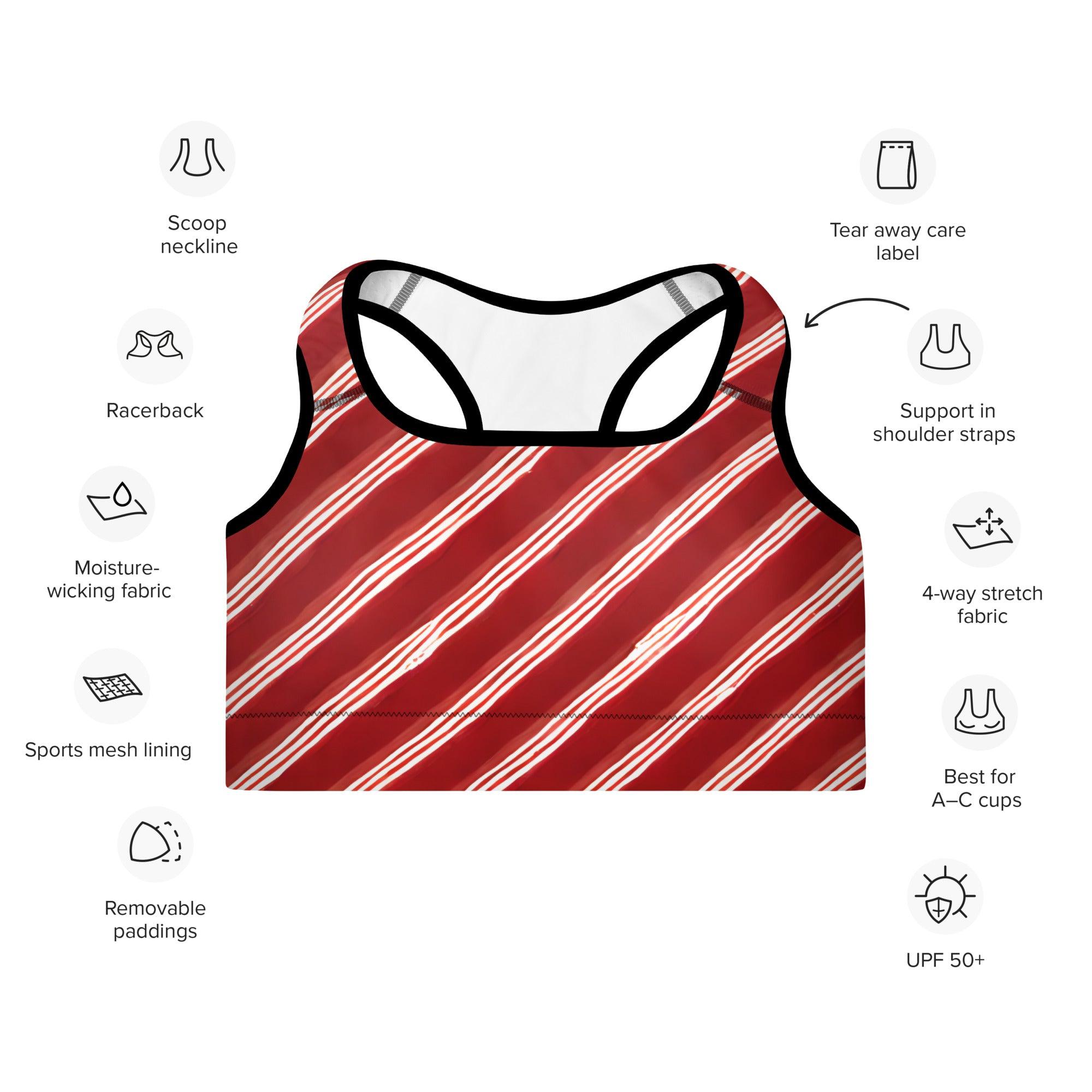 Candy Cane Padded Sports Bra - Funfitti Apparel