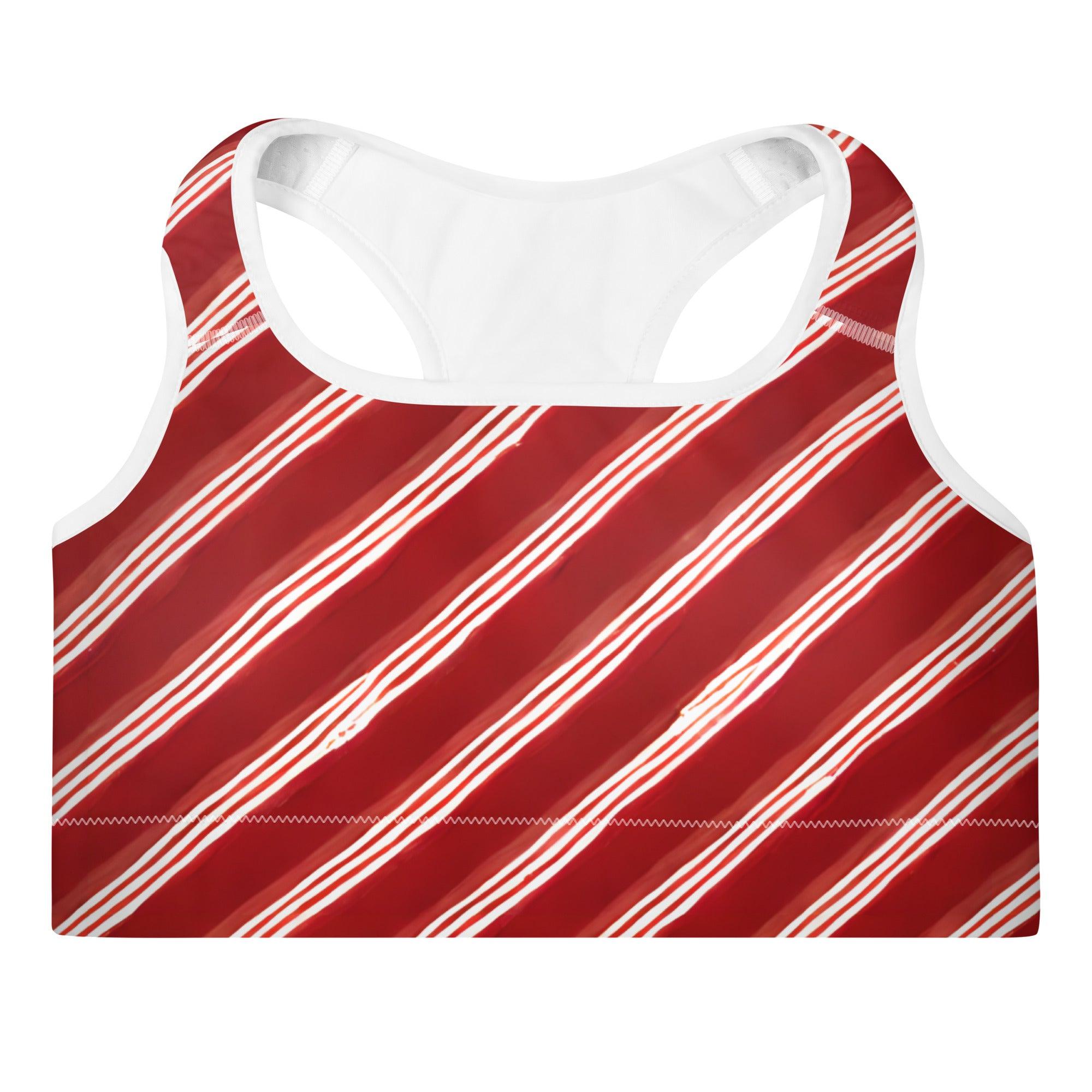 Candy Cane Padded Sports Bra - Funfitti Apparel