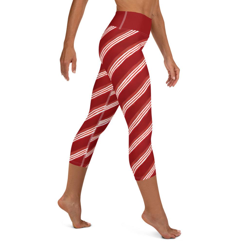 Candy Cane Yoga Capri Leggings - Funfitti Apparel