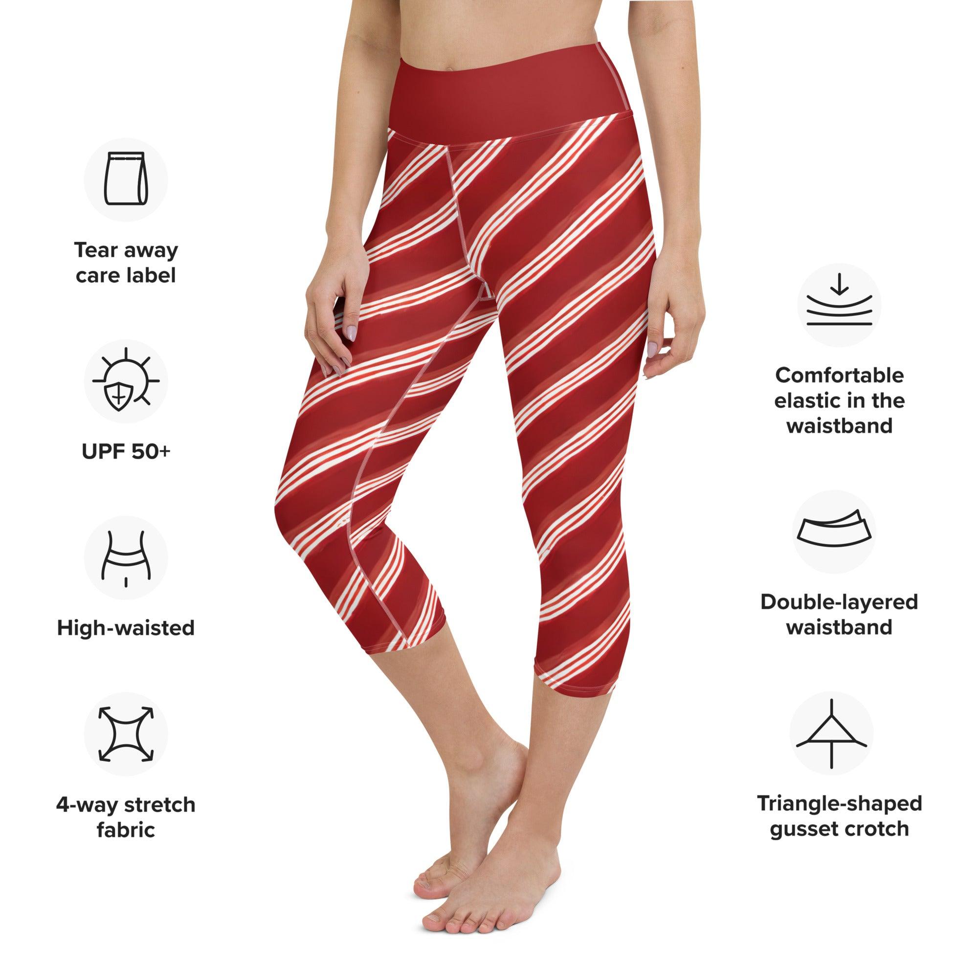 Candy Cane Yoga Capri Leggings - Funfitti Apparel