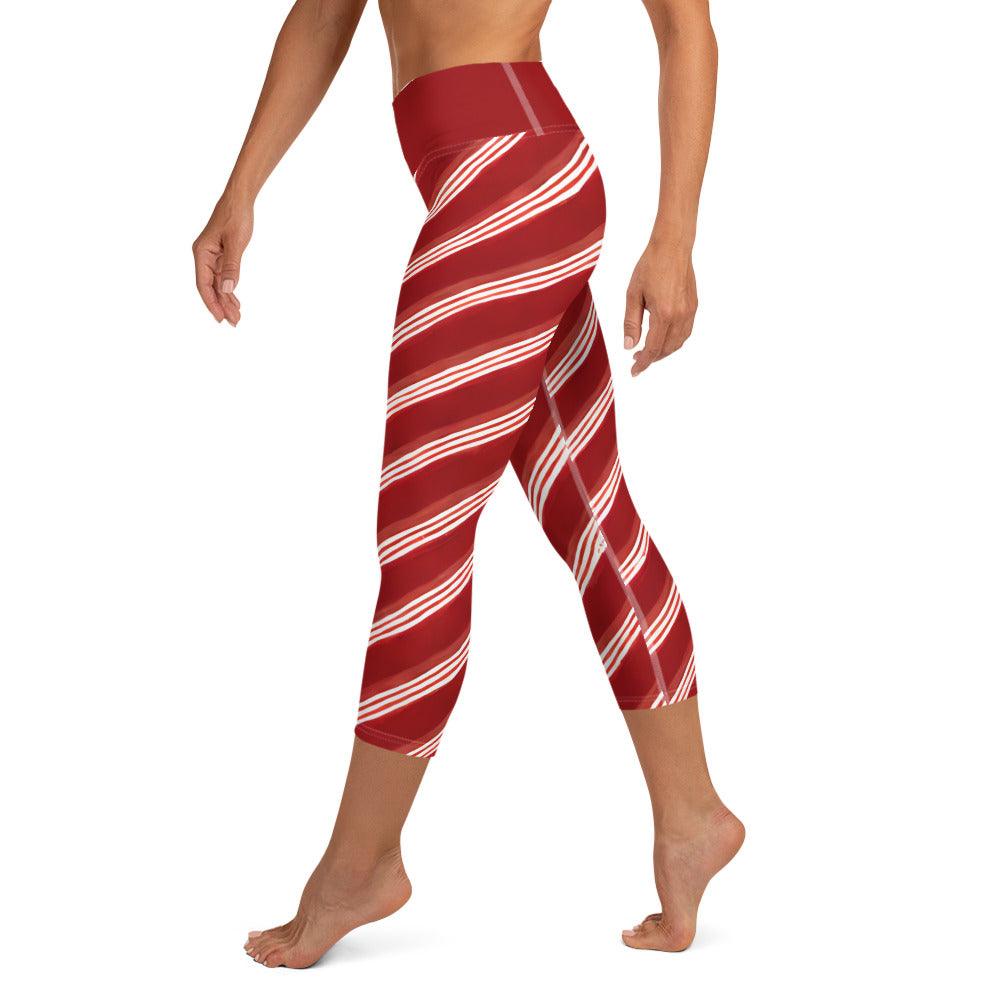 Candy Cane Yoga Capri Leggings - Funfitti Apparel