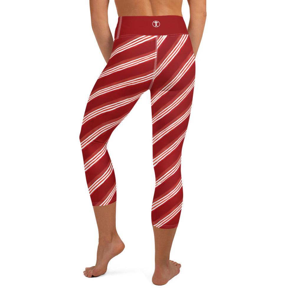 Candy Cane Yoga Capri Leggings - Funfitti Apparel