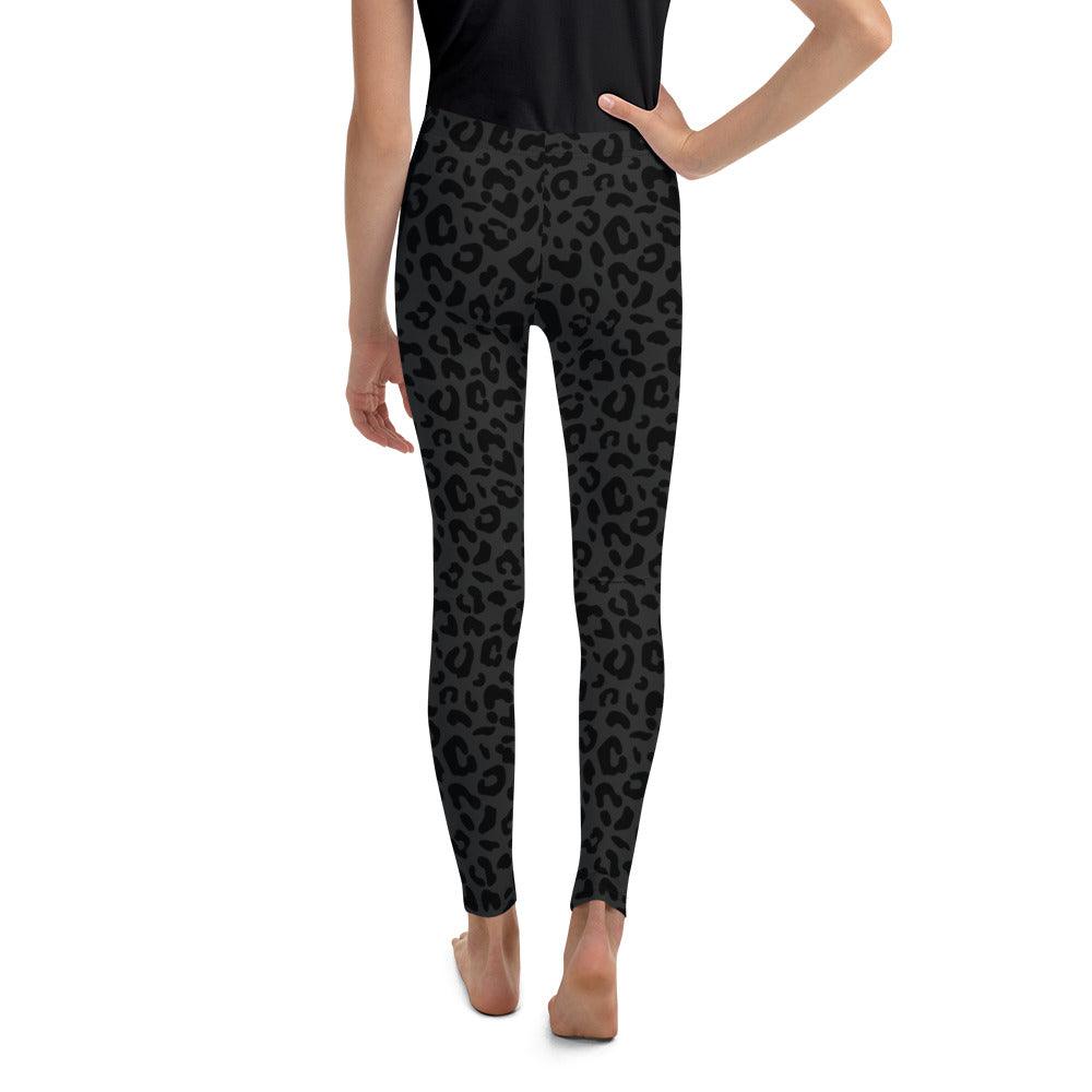 Dark Gray Leopard Youth Leggings - Funfitti Apparel