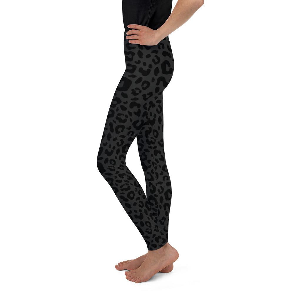 Dark Gray Leopard Youth Leggings - Funfitti Apparel