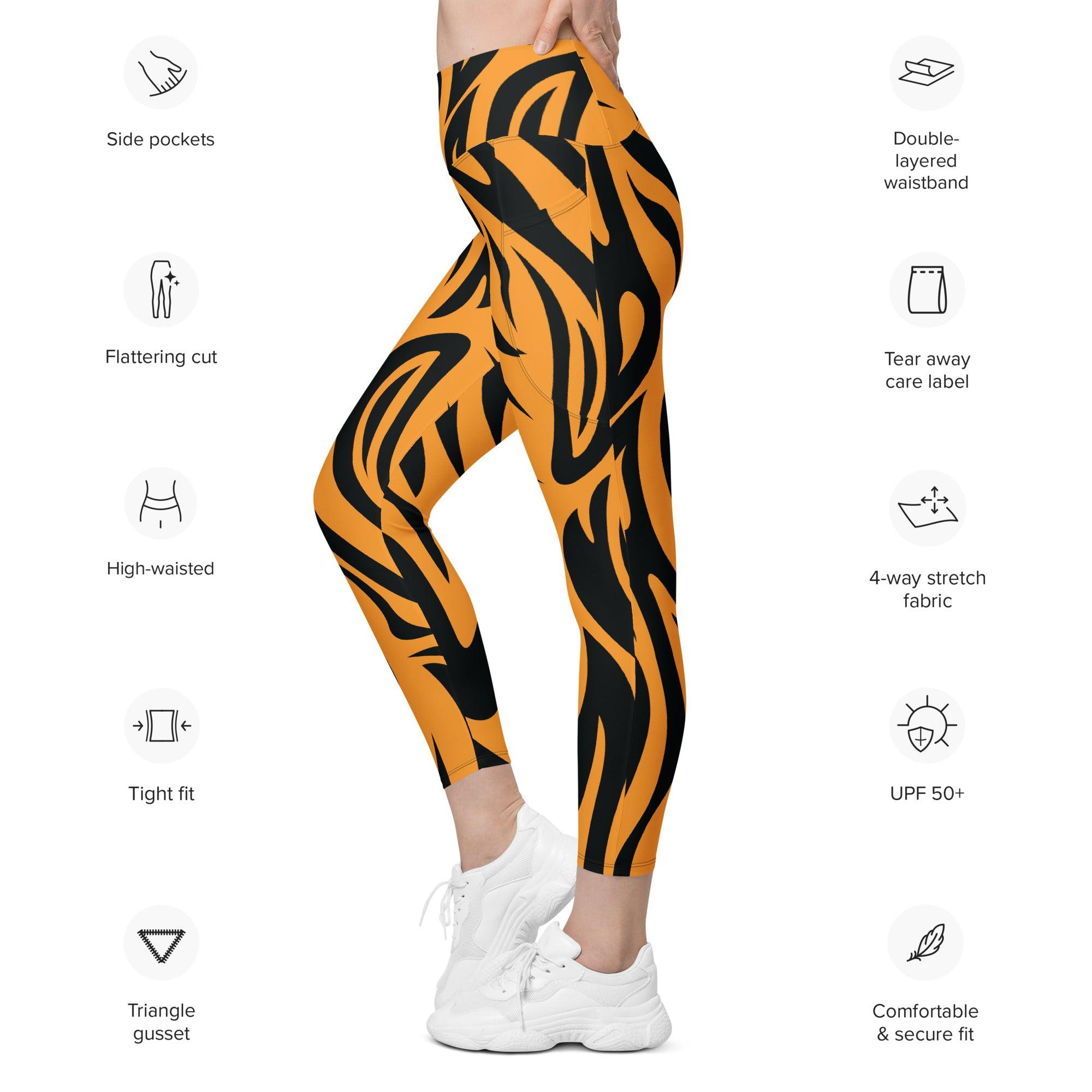 Fierce Orange Tiger Leggings with pockets - Funfitti Apparel