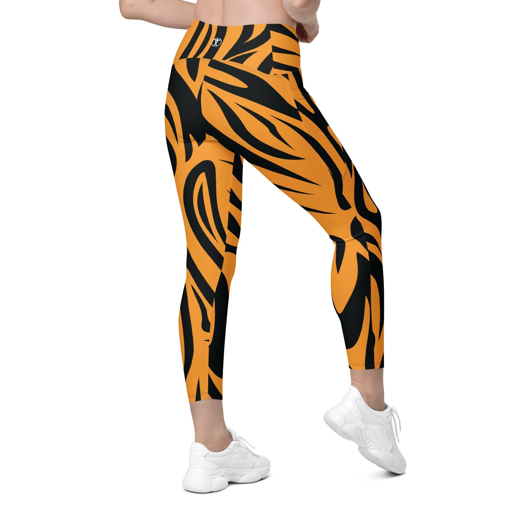 Fierce Orange Tiger Leggings with pockets - Funfitti Apparel