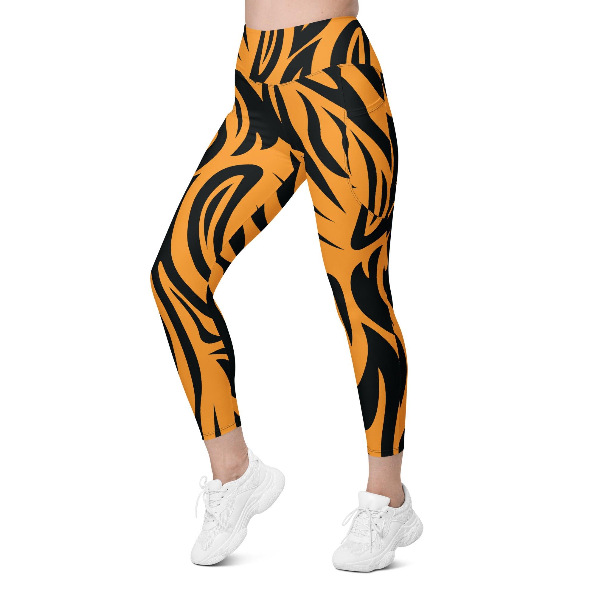 Fierce Orange Tiger Leggings with pockets - Funfitti Apparel