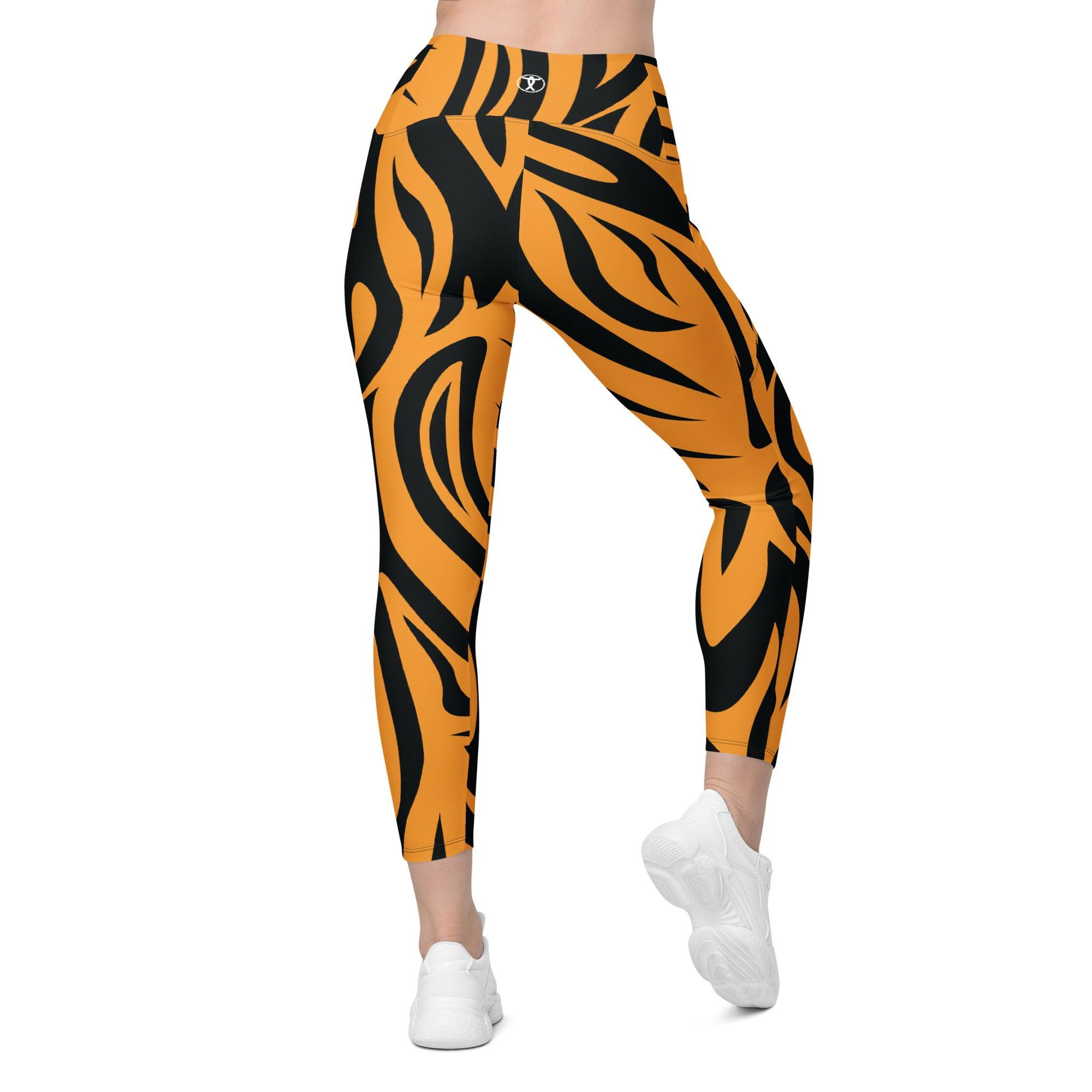 Fierce Orange Tiger Leggings with pockets - Funfitti Apparel