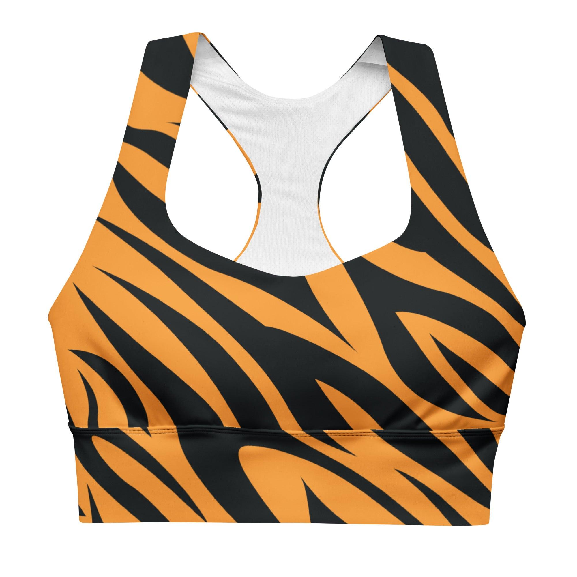 Fierce Orange Tiger Longline sports bra - Funfitti Apparel