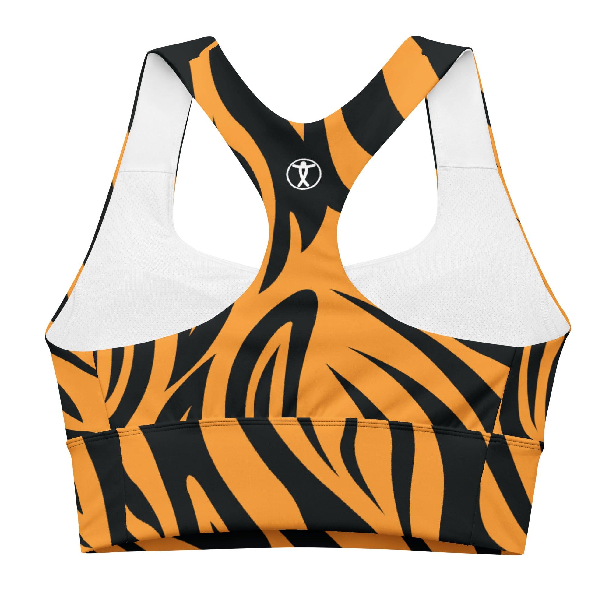 Fierce Orange Tiger Longline sports bra - Funfitti Apparel