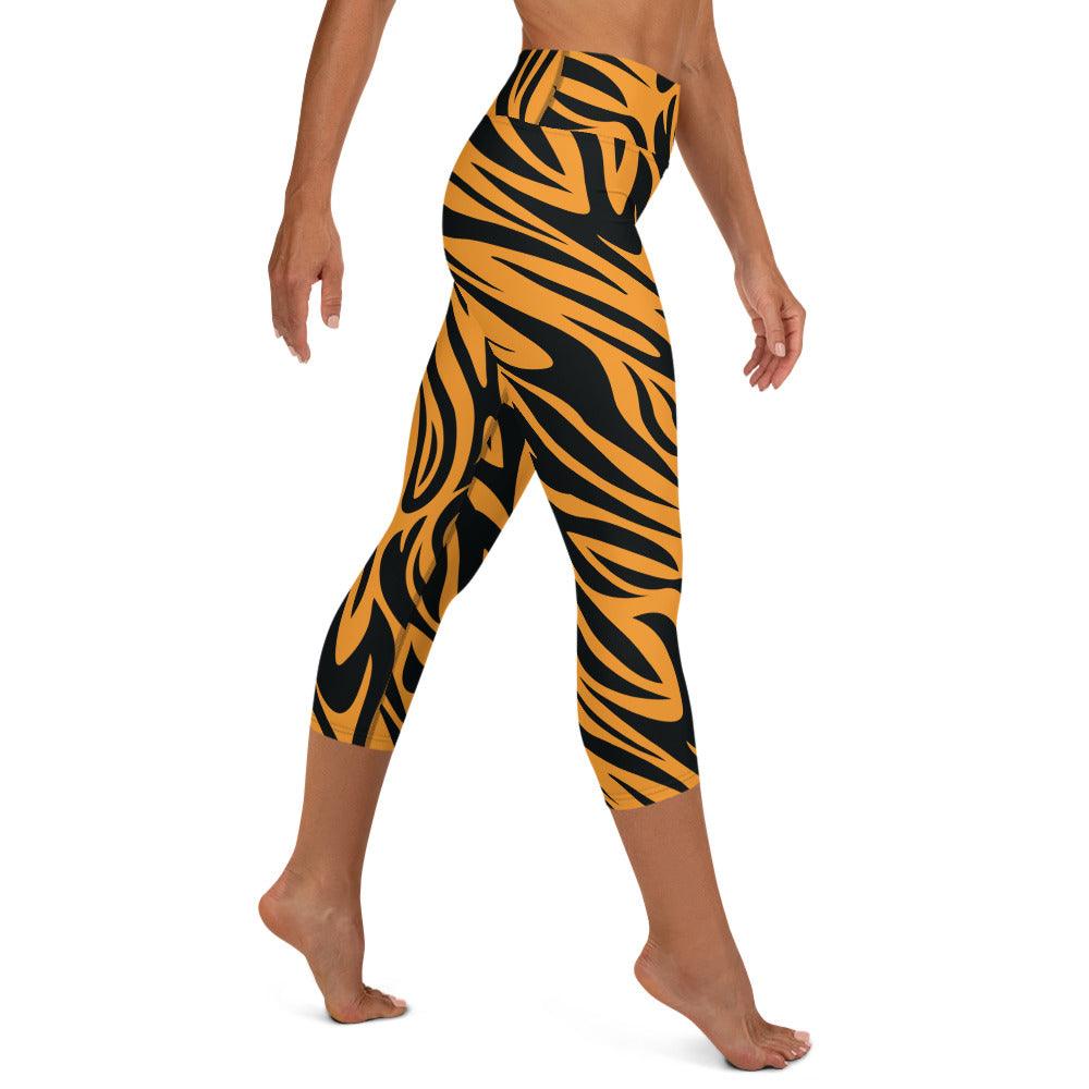 Fierce Orange Tiger Yoga Capri Leggings - Funfitti Apparel