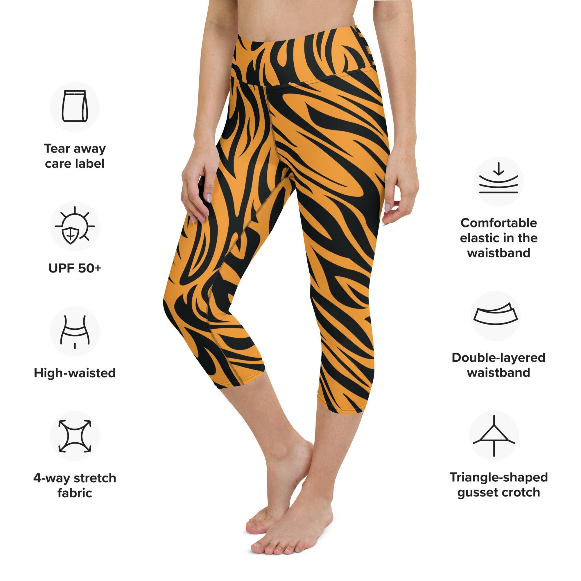 Fierce Orange Tiger Yoga Capri Leggings - Funfitti Apparel