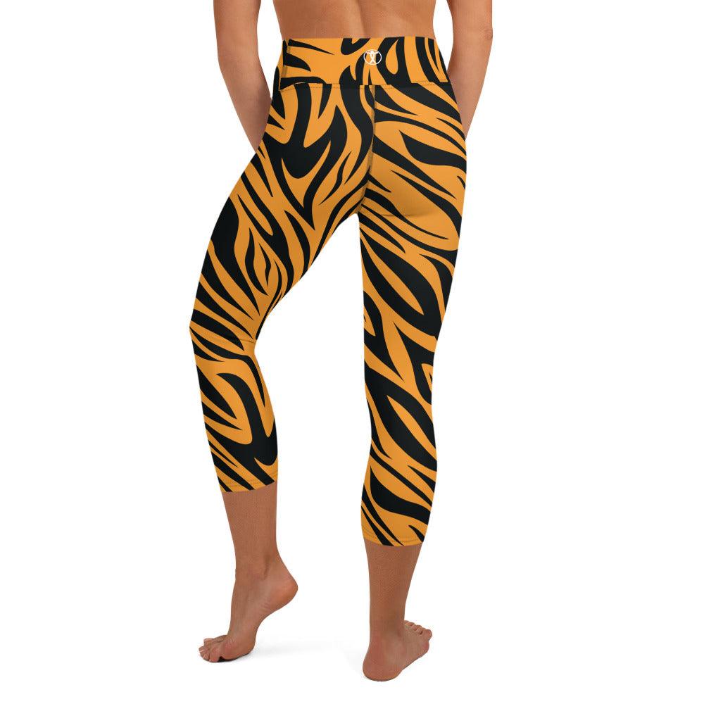 Fierce Orange Tiger Yoga Capri Leggings - Funfitti Apparel