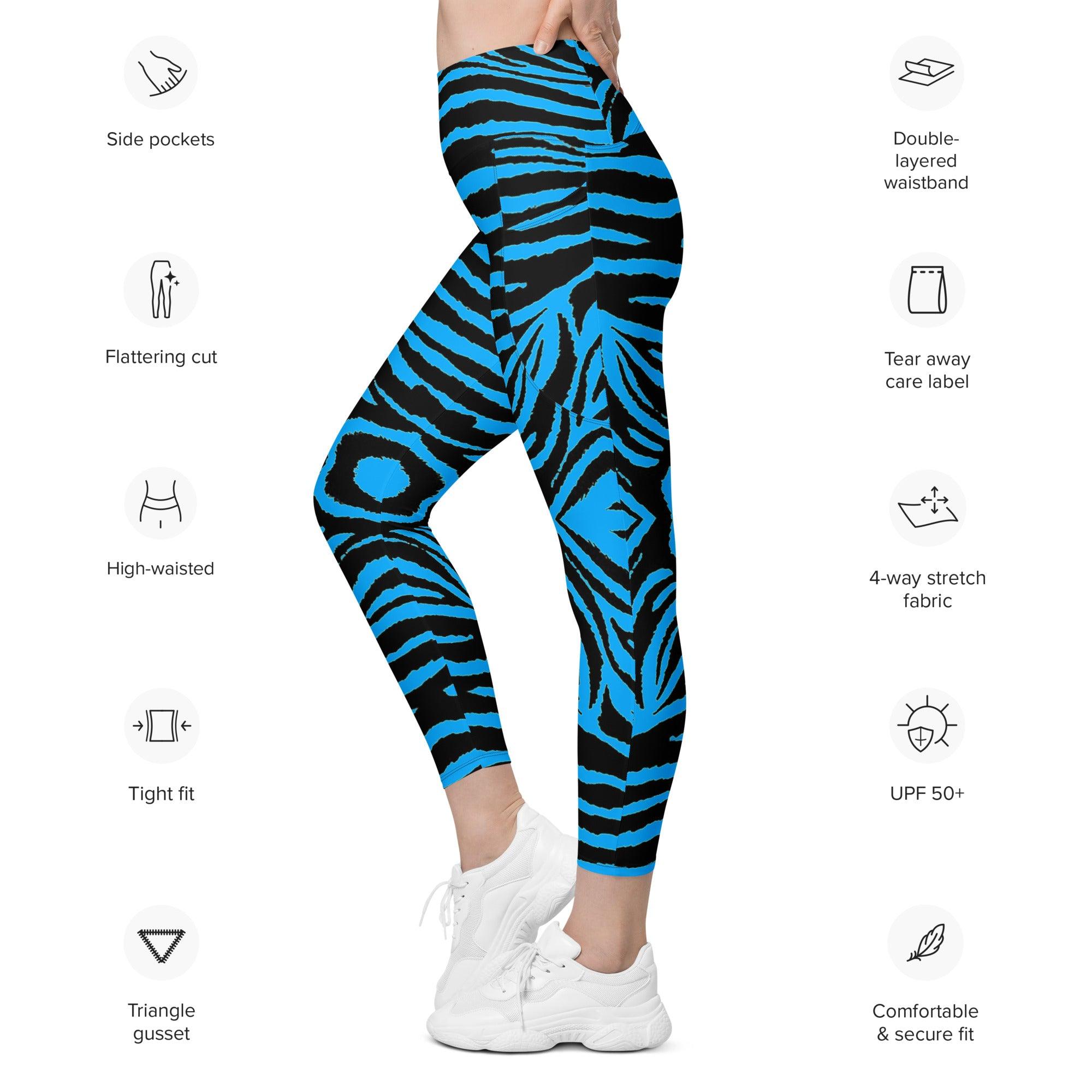 Gentle Blue Zebra Leggings with pockets - Funfitti Apparel