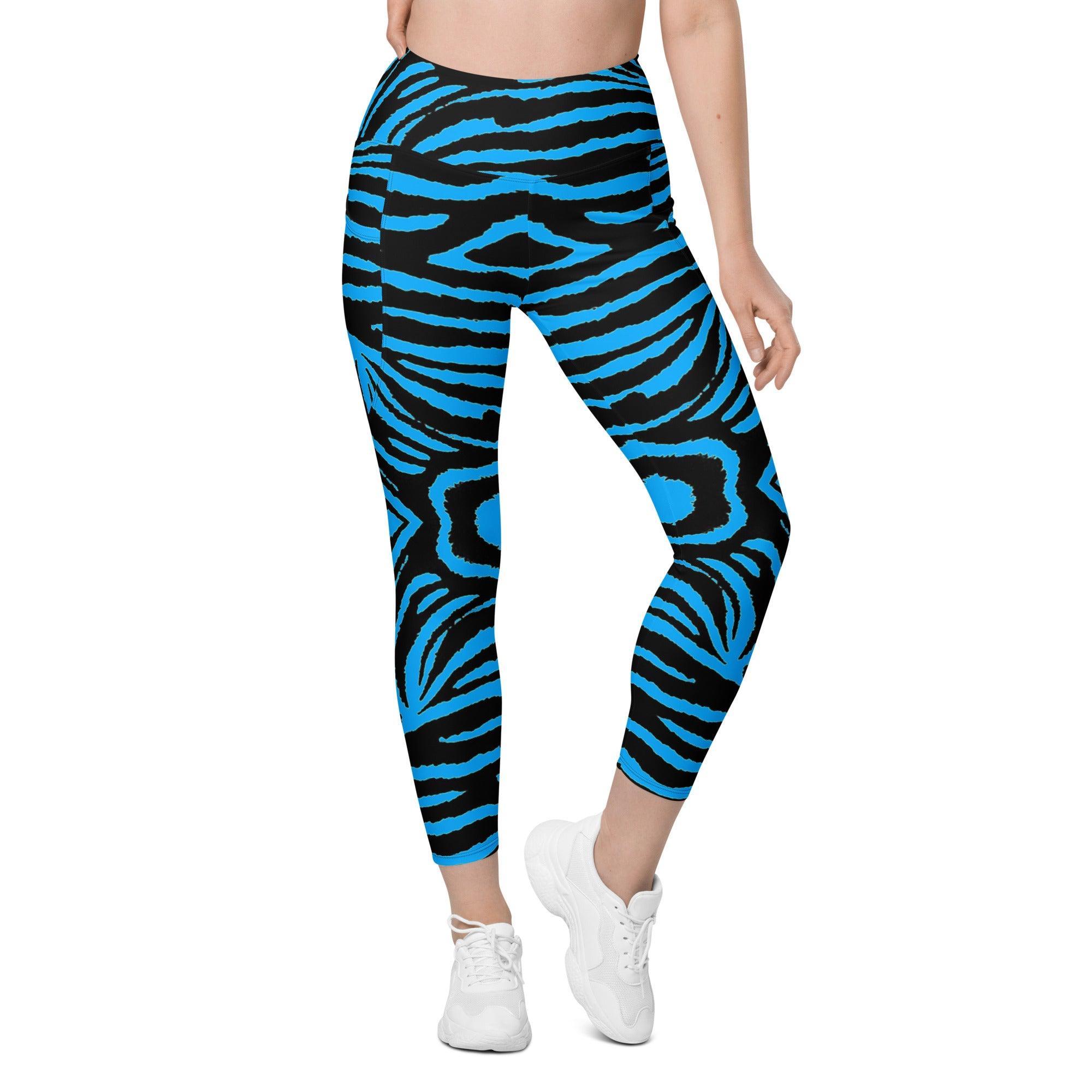 Gentle Blue Zebra Leggings with pockets - Funfitti Apparel